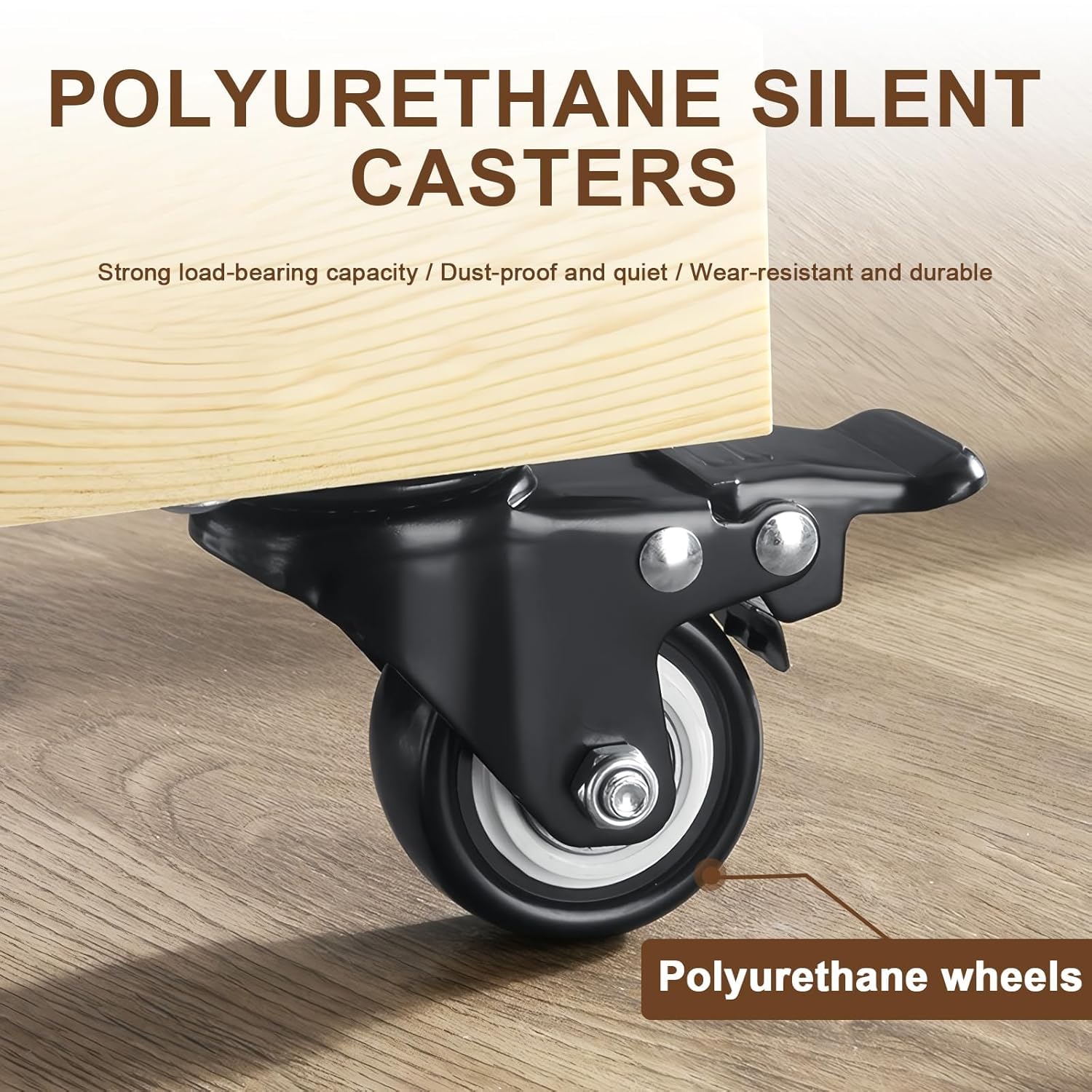 Heavy Duty Castor,360° Swivel Castor Wheel Trolley Furniture Caster(40mm,2 with Brakes 2 without), Black - Image 4