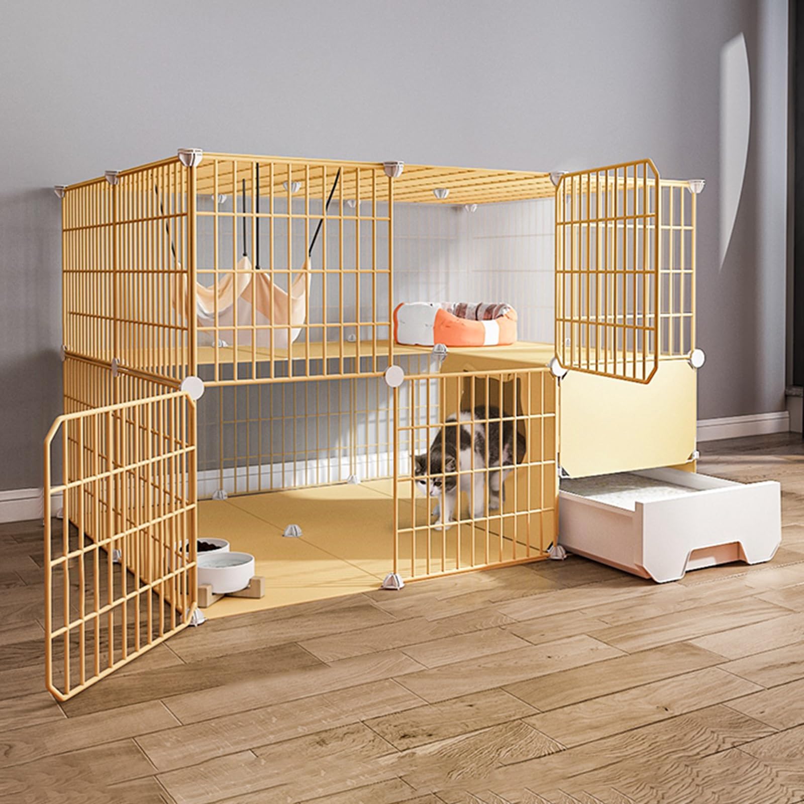 Cage pour chat d'intérieur grand format modulable avec bac à litière intégré