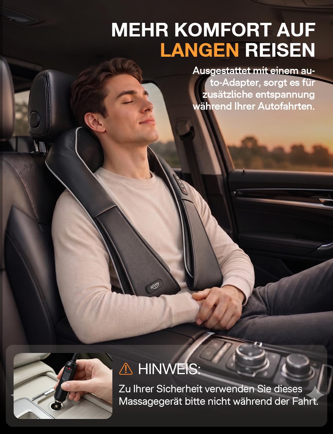 ALLJOY Nackenmassagegerät mit Wärme,Nacken- und Schultermassagegerät | 8 Shiatsu-Massageknoten, 3 Geschwindigkeitsstufen, 15-minütige Auto-Abschaltung, Geschenk für Männer & Frauen