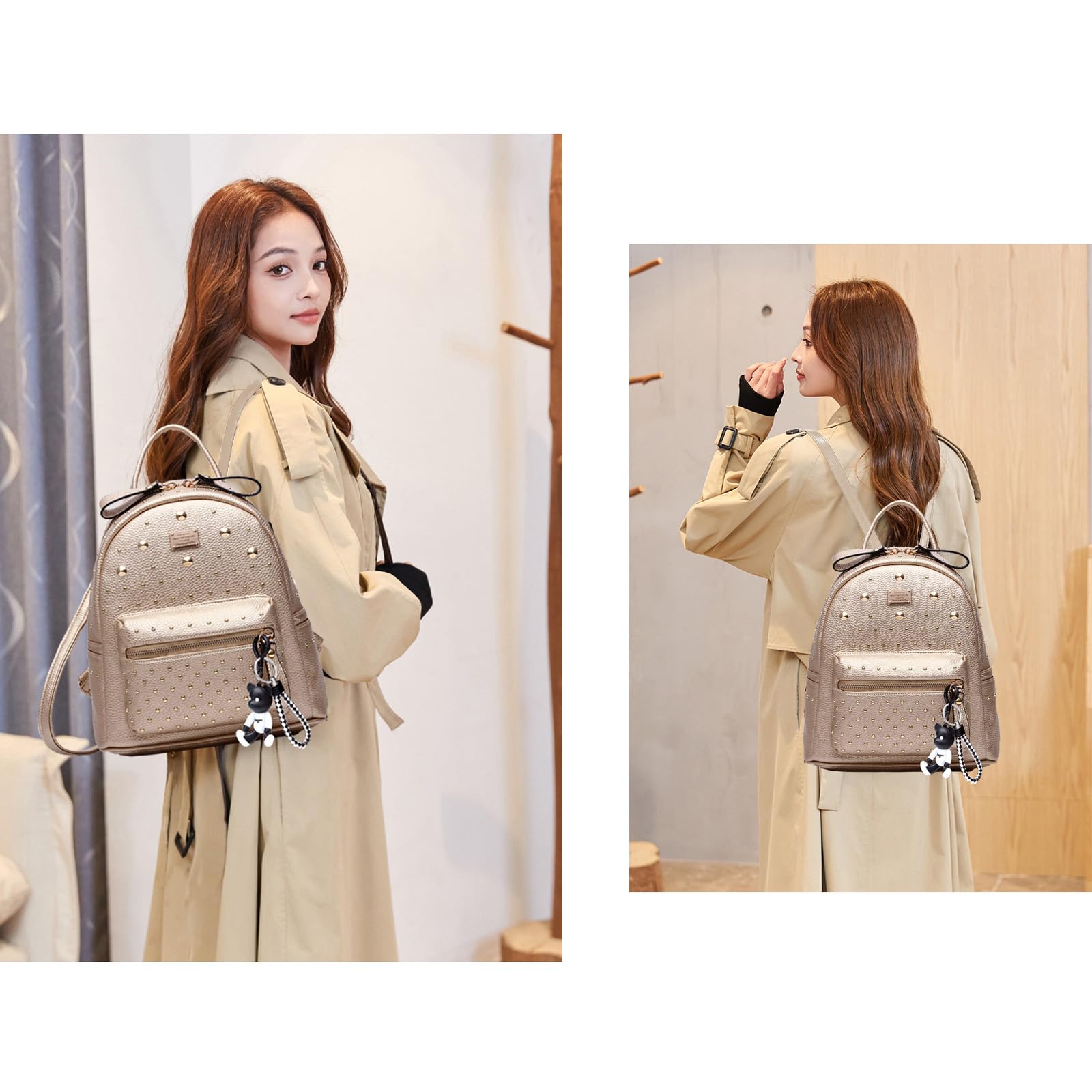 AINUOEY Donna Borse a Zaino Borsa a Zainetto Elegante Tracolla Zaini Firmate Marca Zainetti Antifurto PU pelle 76601 1 pz D'Oro