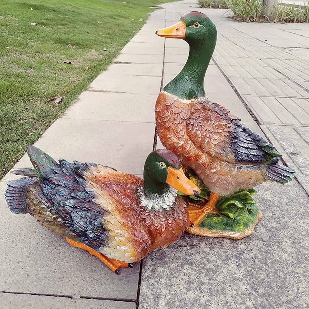 Gartendeko Gartenfigur-Grüner Kopf Ente, Vögel Deko für die Innen-und Außennutzung, Terrassen- und Gartendeko, Ornament für die Wiese，wetterfeste Garten Figur，Harz