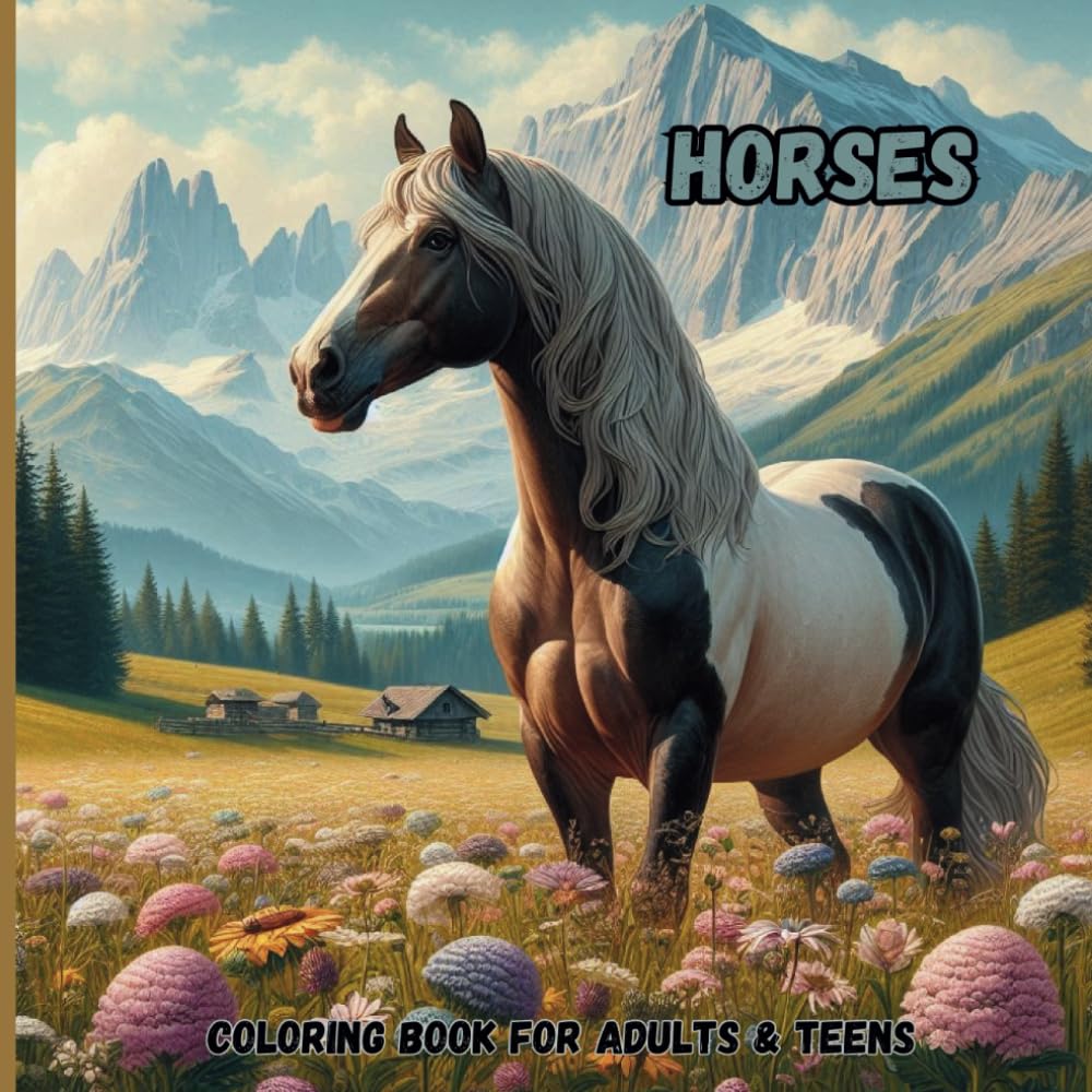 Horses Coloring Book for Adults & Teens: 40 Beautiful Design Pages To Color In, Feature Relaxing and Stress Relief