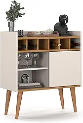 Aparador Retro Florença Adega Com Porta Nicho Prateleira Pés Madeira - Quality Móveis (OffWhite/Nature)