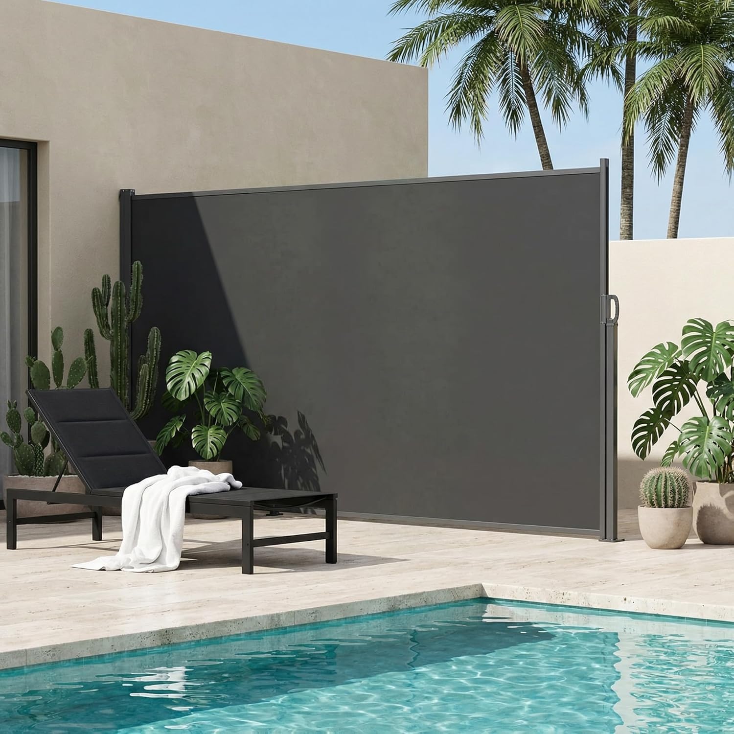 Store Latéral 160 x 350 cm (H x L),Auvent Latéral Extensible,Paravent Exterieur Retractable,Brise Vue Retractable,Coupe-Vent,Imperméable, Protection Solaire,Revêtement PU,pour Terrasse,Balcon,Gris