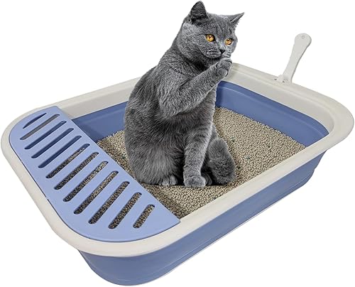 Miniatura 14 de Caja de arena plegable para gatos pequeña, 14.6 x 10.6 x 4.8 pulgadas, abierta, impermeable, de entrada baja, bandeja para orinal para gatitos
