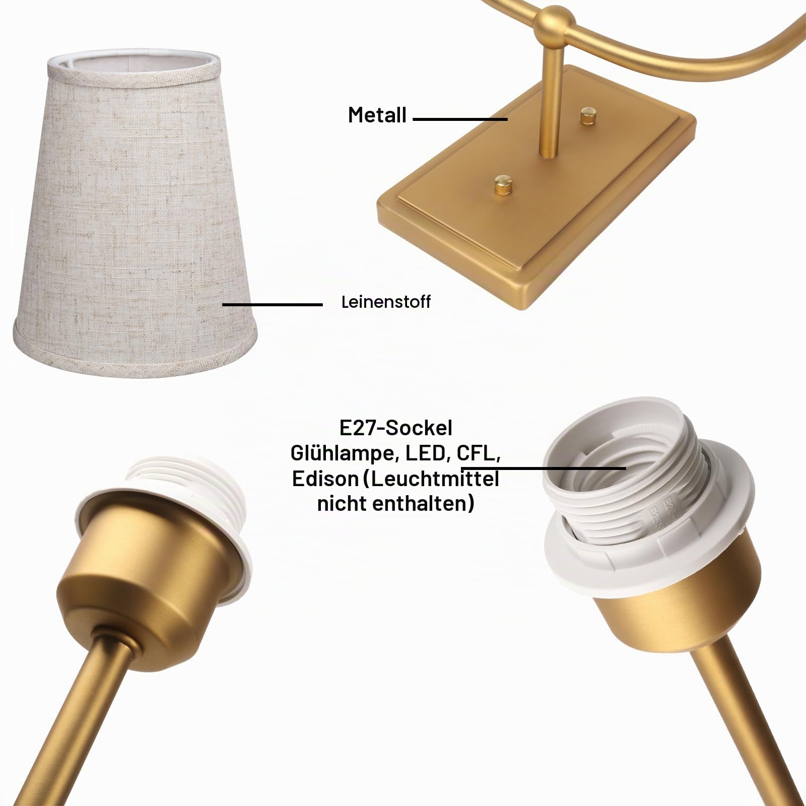 Yosoan 2 Flaming Wandlampe Stoffschirme Wandleuchte Lampe Moderne Kreative Wandleuchte mit E27 für Spiegel, Wohnzimmer, Schlafzimmer,Küche und Treppe (Leinen Stoffschirme)