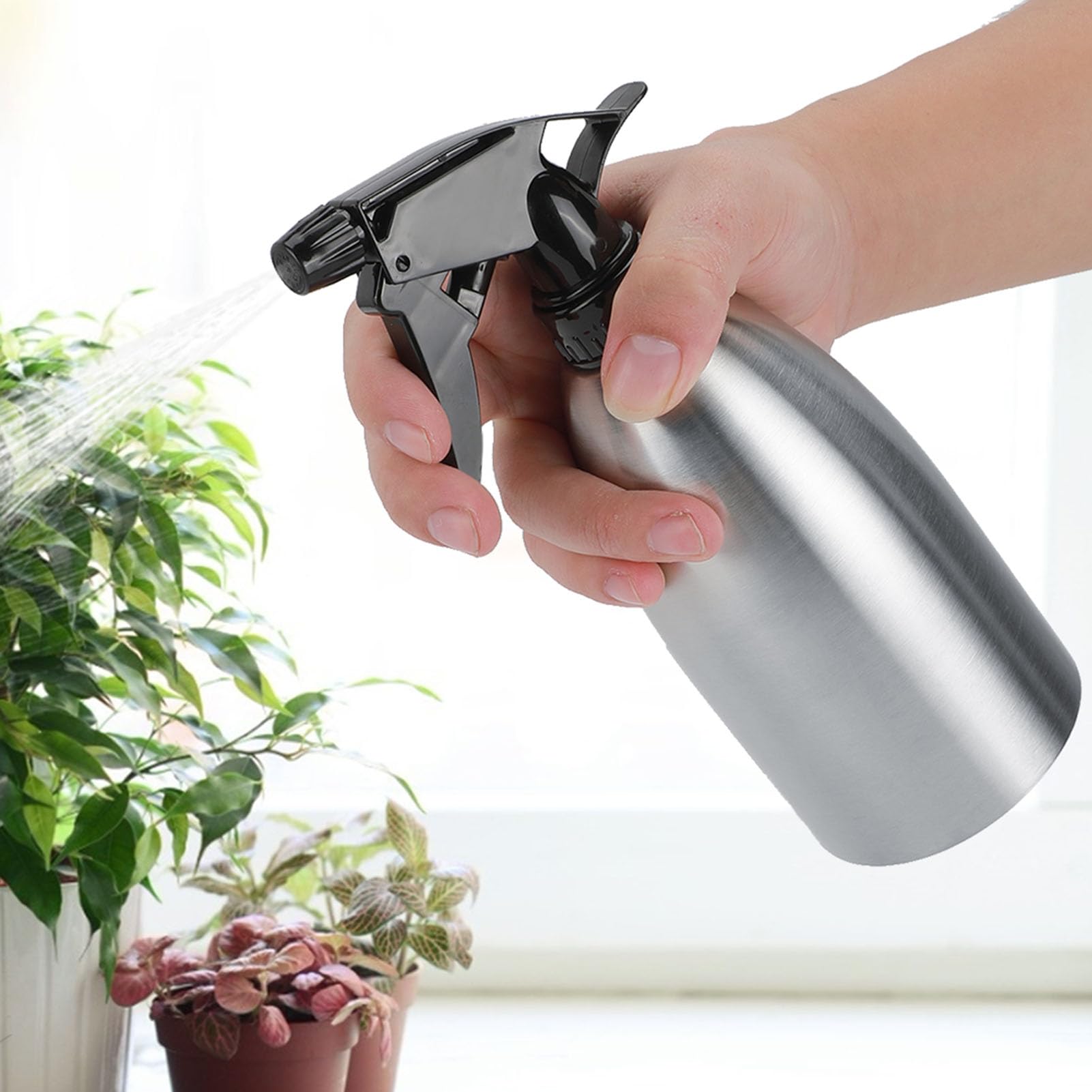 Flacone Spray in Acciaio Inossidabile, 500ml Spruzzino Piante In Acciaio Cucina Manuale Spruzzo Bottiglie Spray per Giardinaggio Cucina Grigliate