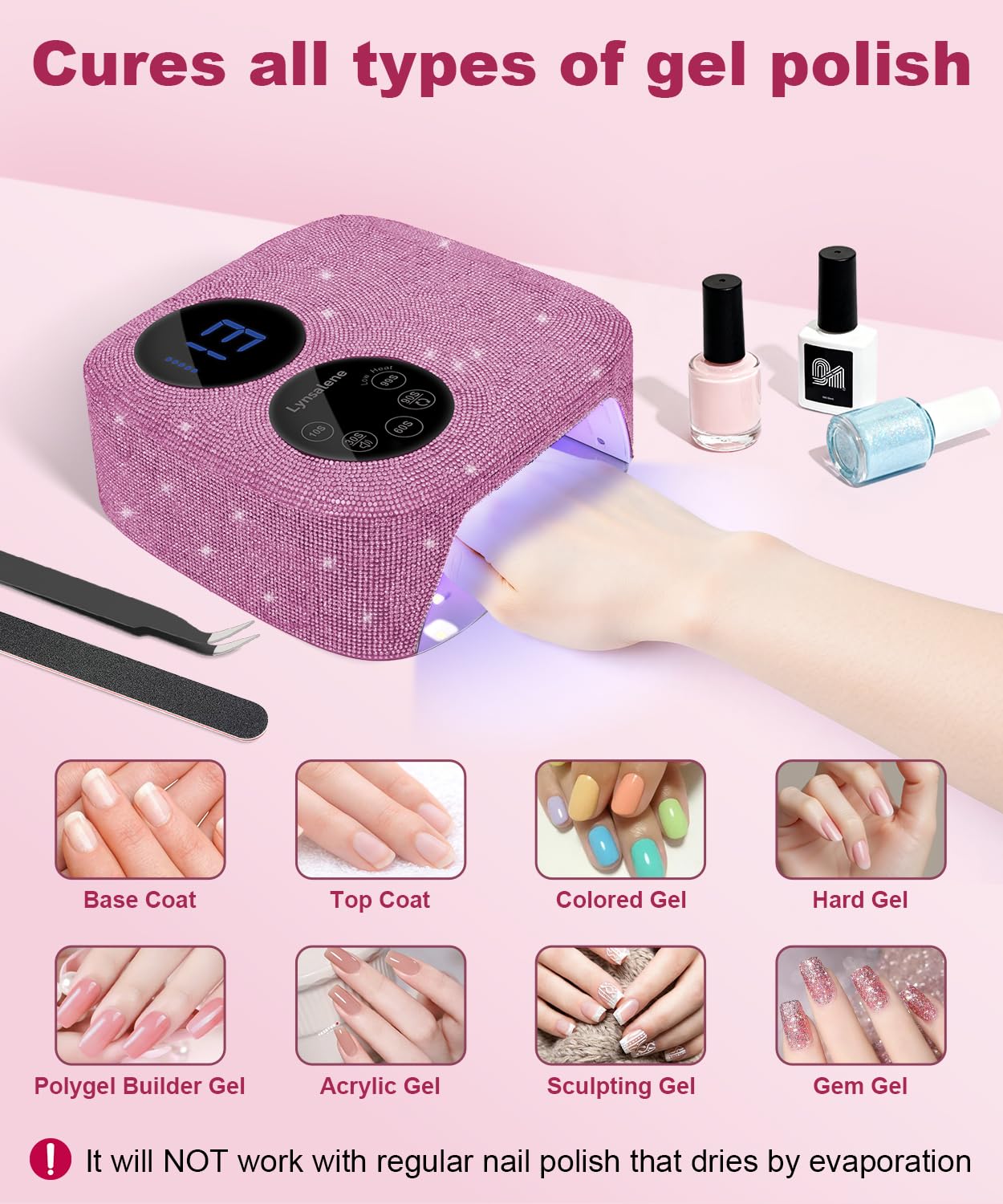 80W Pink Cordless UV LED Nail Lamp with Magnetic Detachable Base