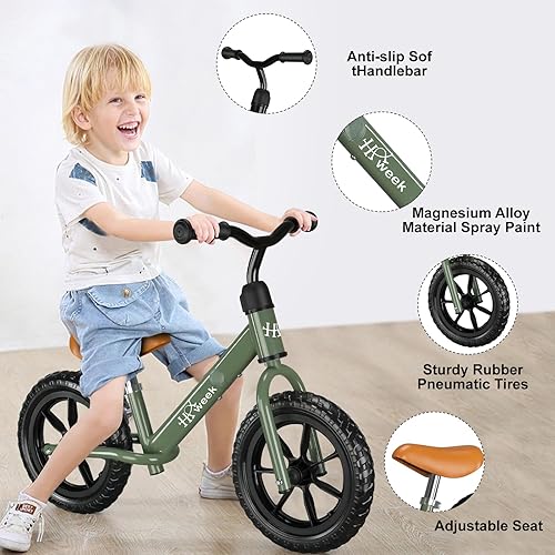Miniatura 3 de HAWEEK Bicicleta de equilibrio para niños pequeños de 12 pulgadas, sin pedales, bicicleta de entrenamiento para niños de 24 meses a 5 años, ajuste