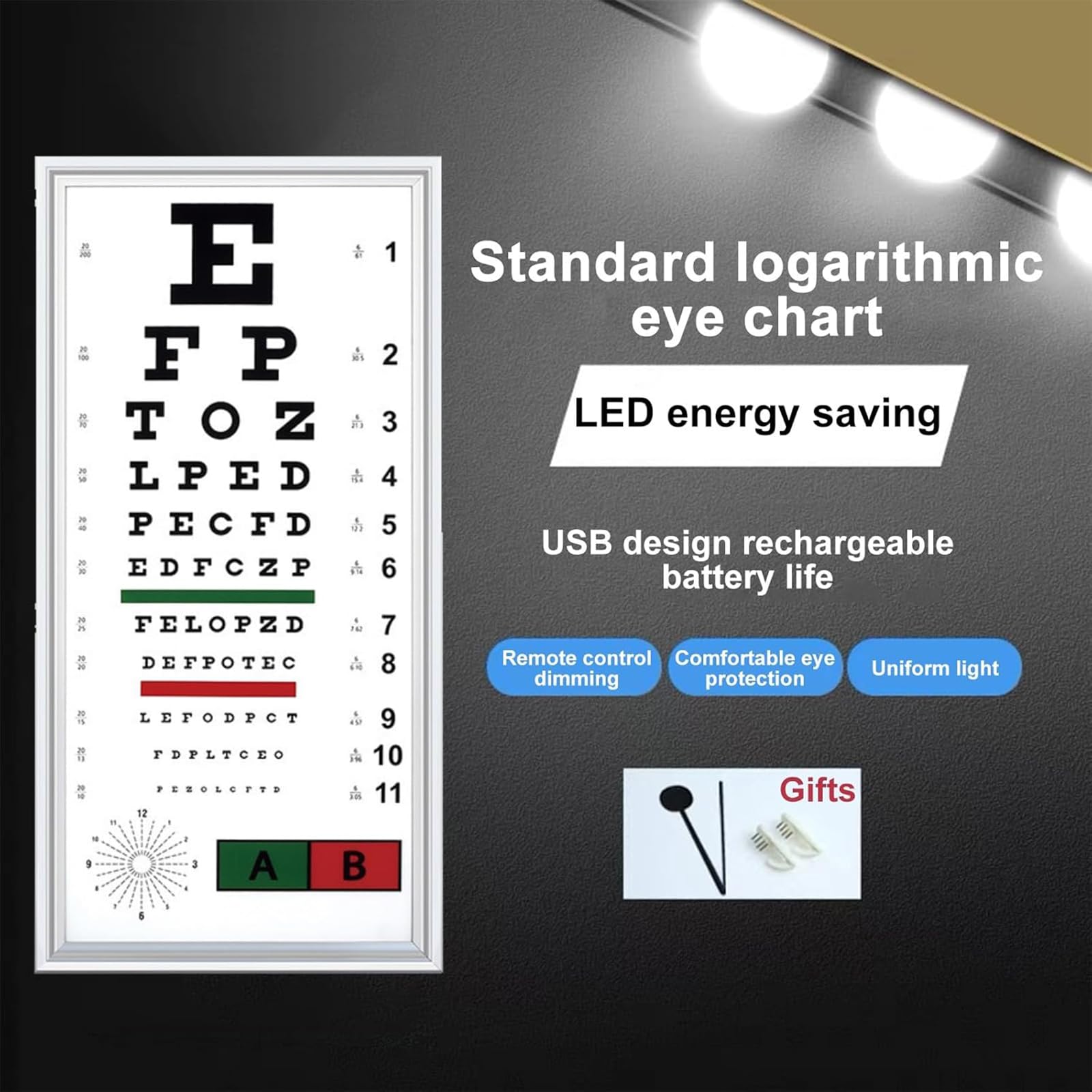 Tabelle Ottometriche LED per Ipovisione da 2,5 M, Tabella Ottometrica in Tela per Ipovisione con Telecomando, Dotata di Cappuccio, Stampa HD, per Studi Medici, Scuole E Uso Domestico