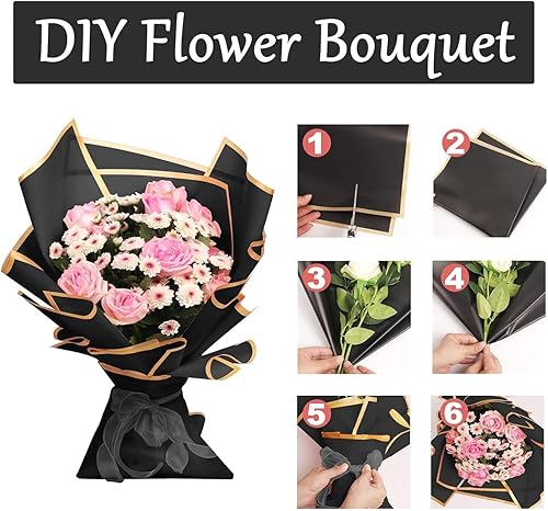 Miniatura 3 de JOYIT 20 hojas de papel de regalo de flores  Papel de regalo de ramo de flores con cinta, papel de flores impermeable para bodas, cumpleaños,