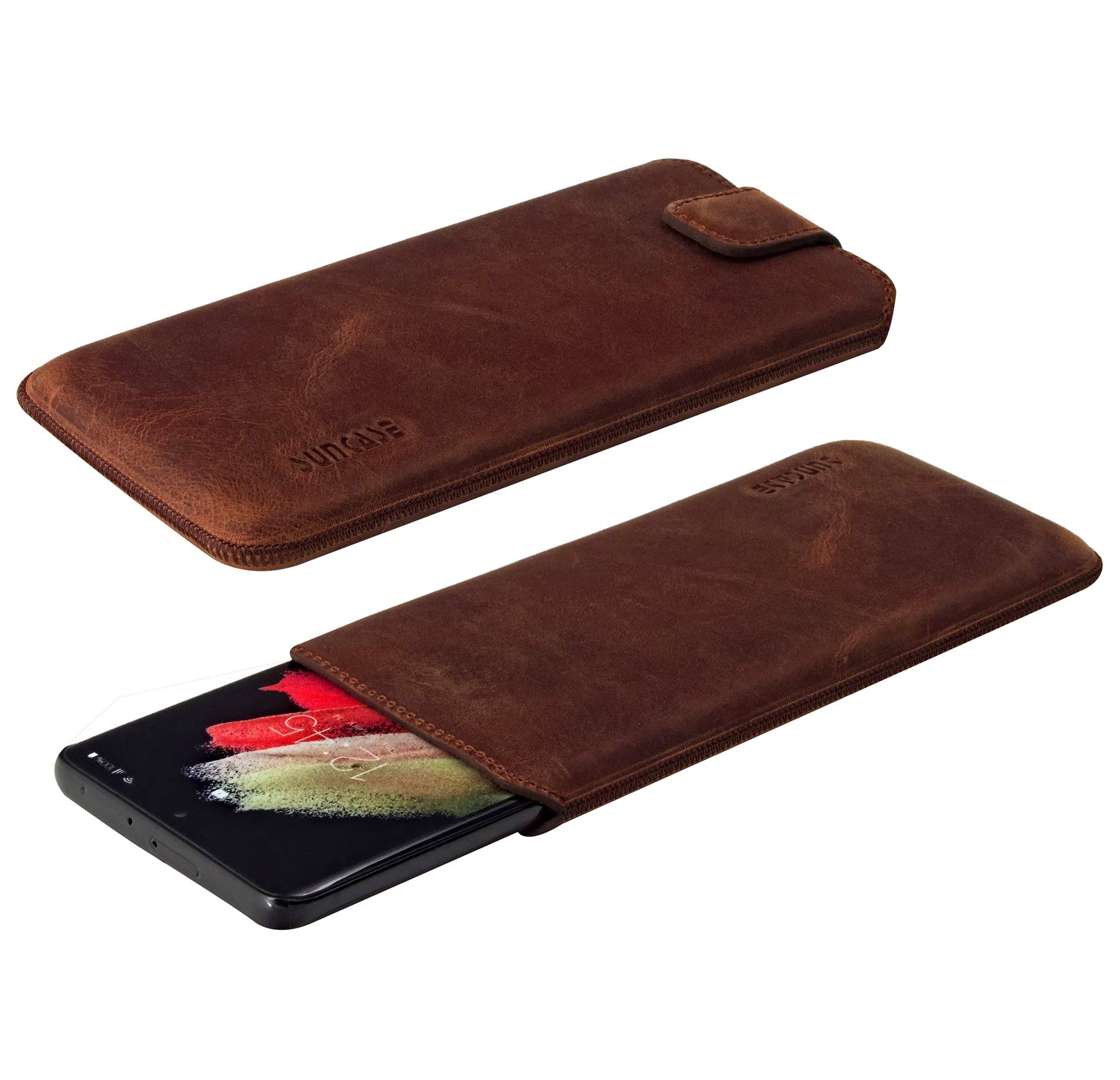 Suncase Étui Rabattable Coque Sac en Cuir Brûlé Cognac pour