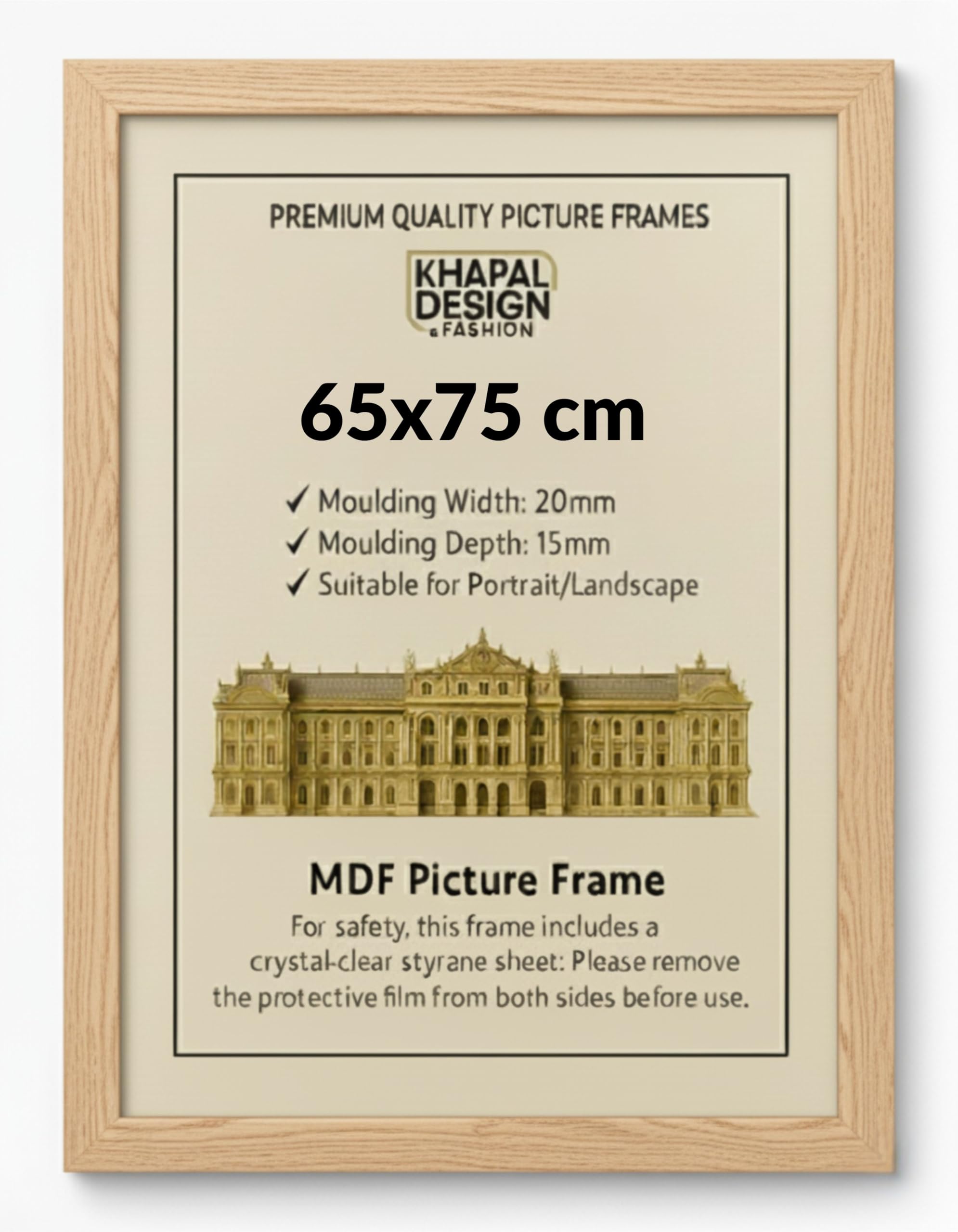 65x75 cm Picture Frame – MDF Photo Framet | Posters Prints Certificates Home Office Gallery Décor - (Pine)