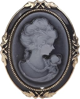 HYROOY 1pc Queen Lady Vintage Victorian Cameo Black Enamel Bronze Brooch Pin