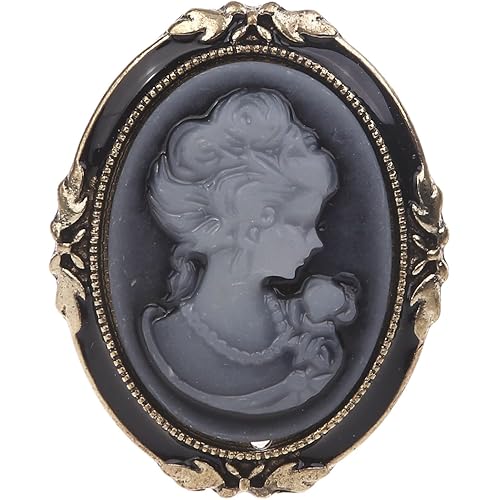 1pc Queen Lady Vintage Victorian Cameo Black Enamel Bronze Brooch Pin