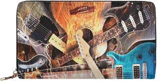 Music Guitar Women's Zip Around Wallet Instrumento Guitarra Couro Zip Around Carteira Clutch Purse Porta-Cartão Organizador