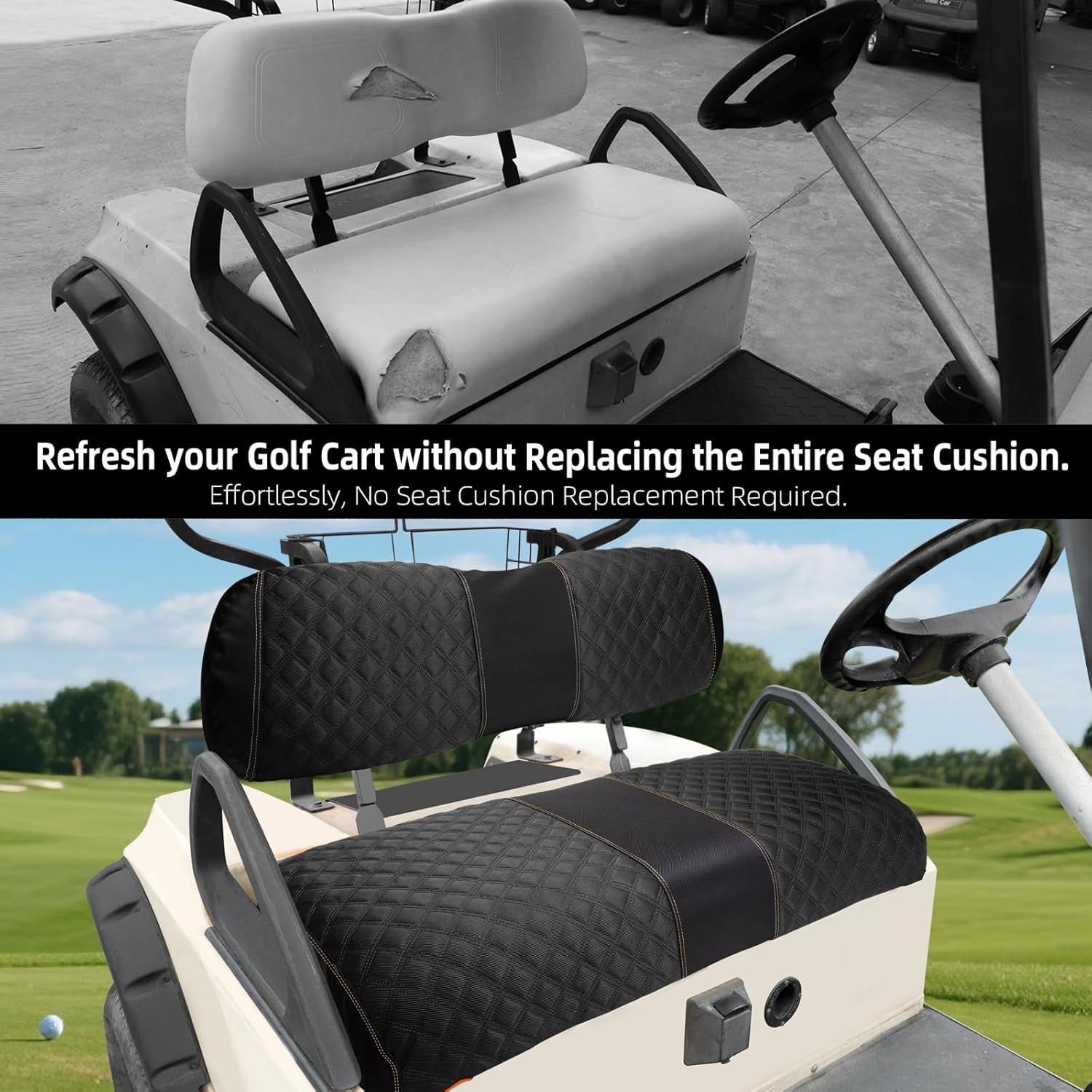 Roykaw 1680D Oxford Cloth Golf Cart DS Front Seat Covers Compatible with Club Car DS Front Seat Cushion, No Nailed Need, Scratch Resistance (Include Backrest & Bottom)
