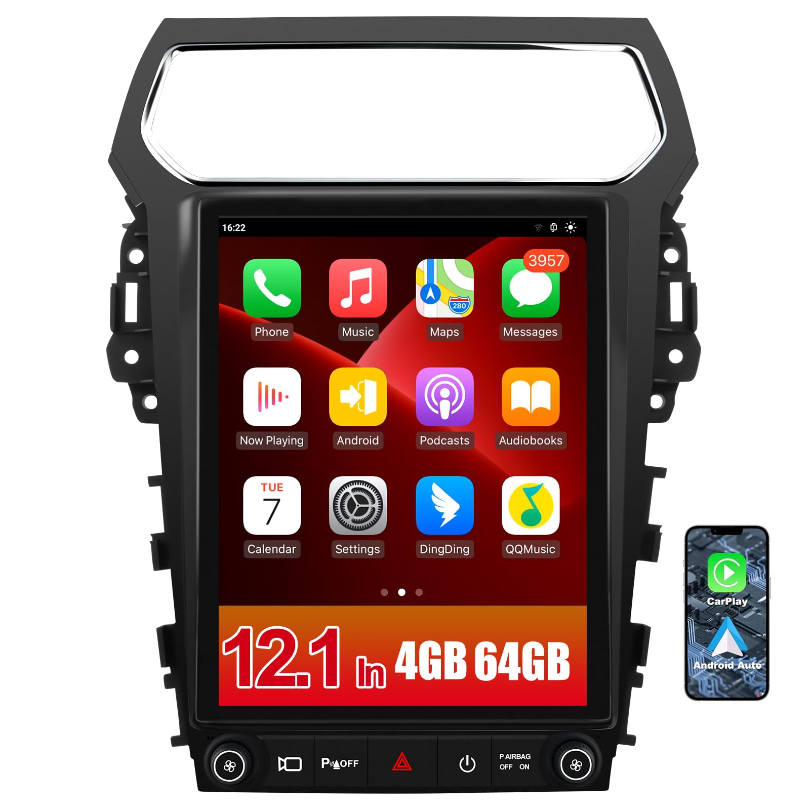 Android 13 [4G+64G] Car Radio for Ford Explorer 2011-2019, 12.1inch Touch Screen Stereo with GPS WiFi SWC Wireless Apple CarPlay Android Auto