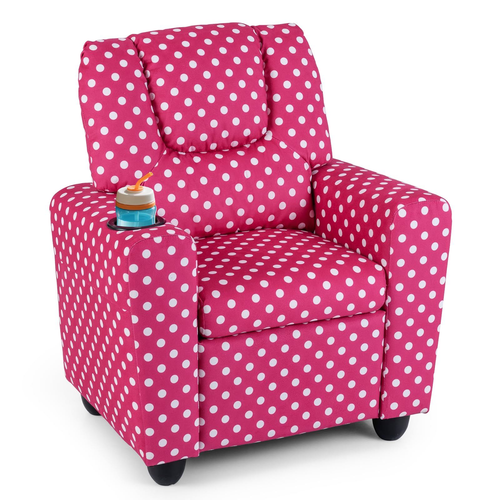 Kids Chair Leather Recliner Sofa w/Cup Holder, Anti-Slip Feet, Adjustable Backrest &amp; Footrest for Kids/Children/Toddlers, 3+ Age Group, Up to 160lbs, Black/Pink/Beige/Brown