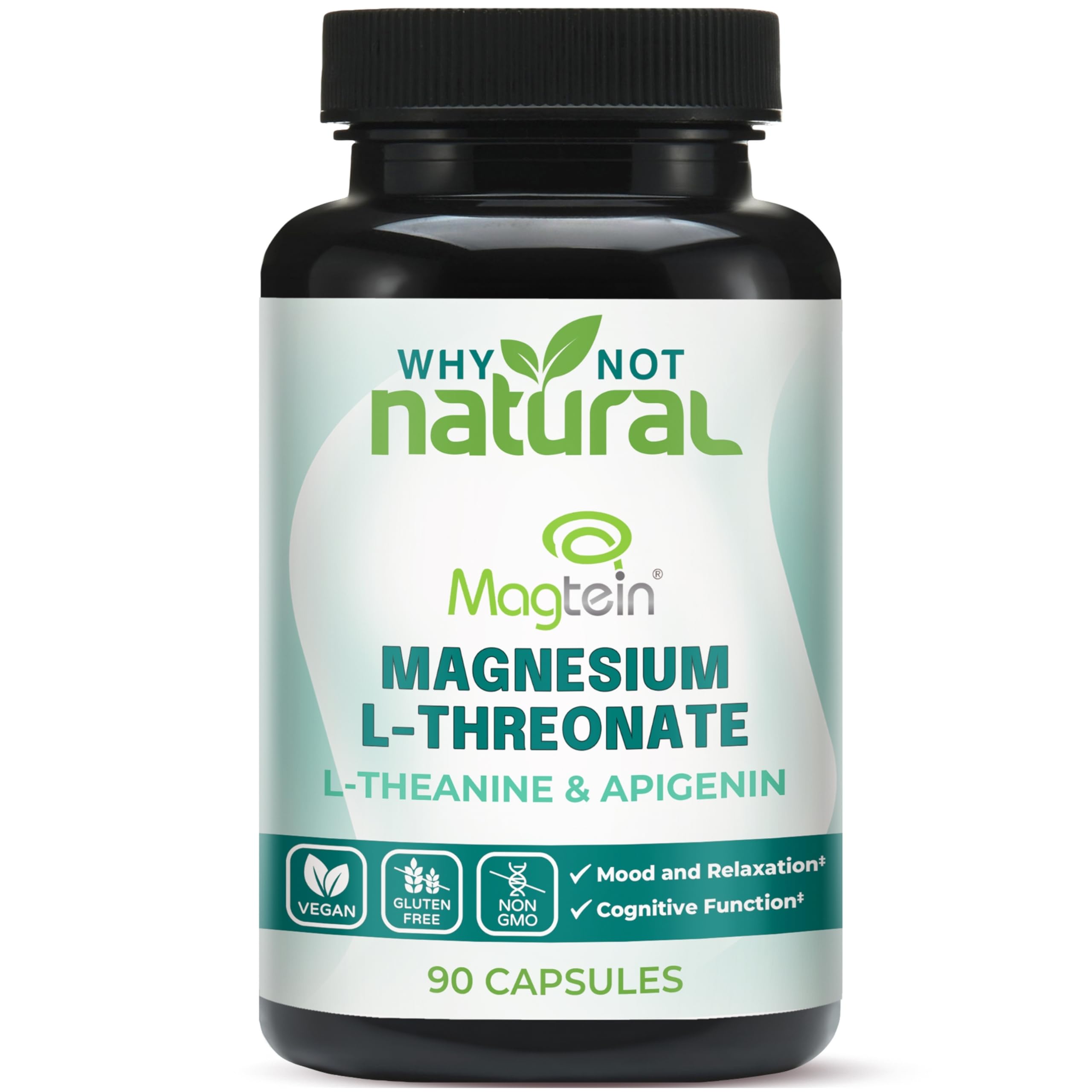 Magnesium L-Threonate Complex with Apigenin and L-theanine, 90 Capsules, Patented Magtein Supplement