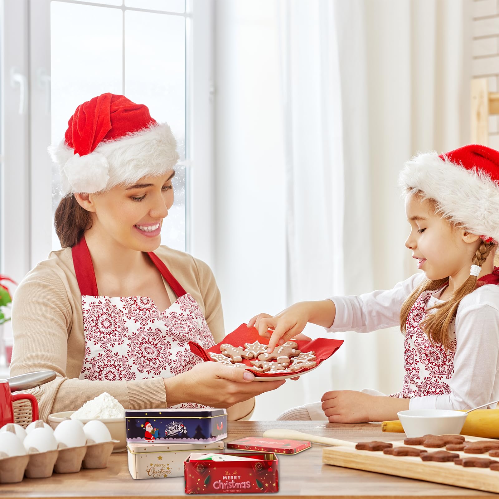 Cofet Cadeau De Noël En Fer Blanc Avec Couvercle, Boîte Métallique Pour Biscuits, Bonbons, Fournitures De Fête
