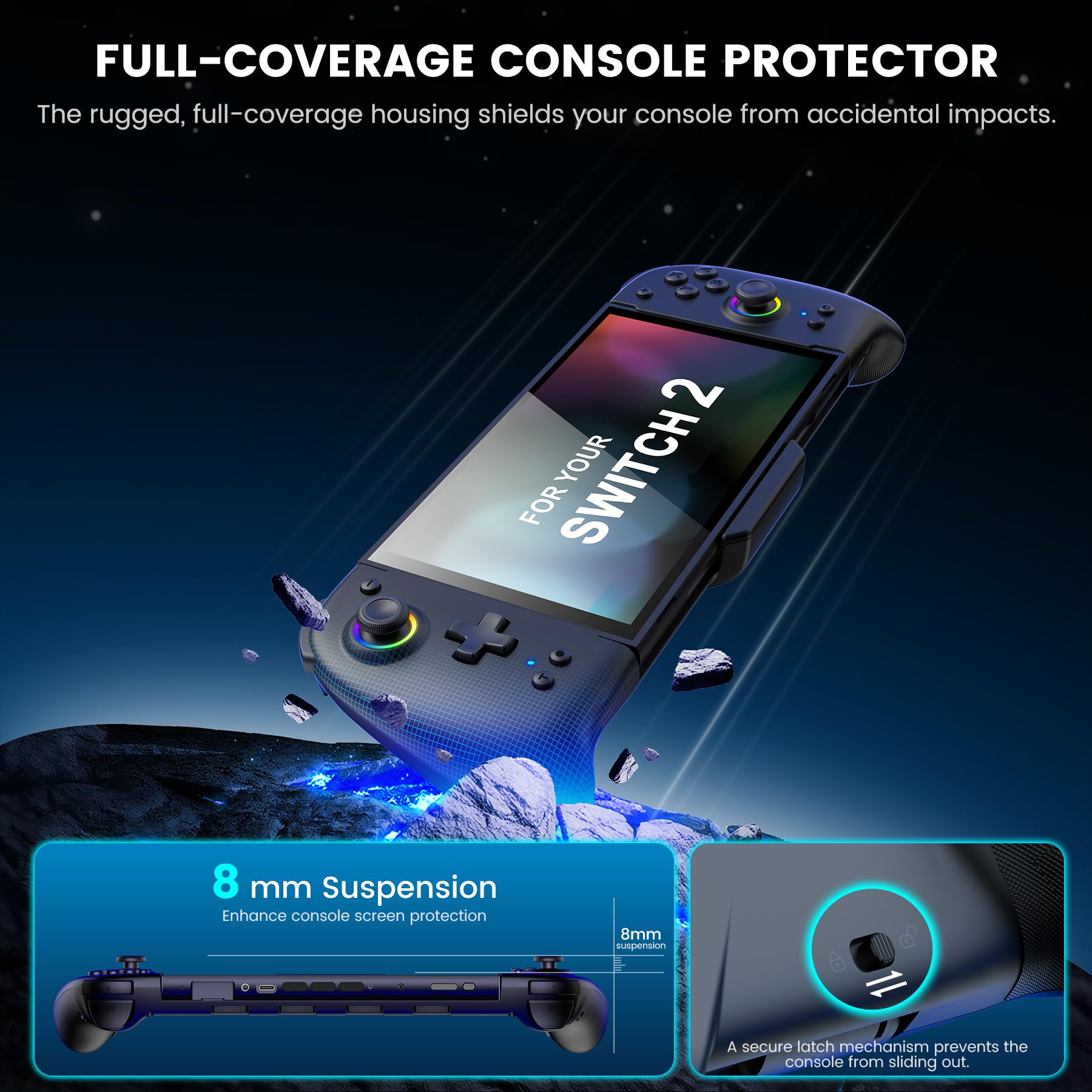 BEBONCOOL GAMING Switch Controller für Nintendo Switch 2, Bluetooth Remote für Handheld-Modus mit 1000mAh, Programmierbare, 6-Achsen-Gyro, Vibration, Turbo Großer Griff Switch 2 Controller JC400