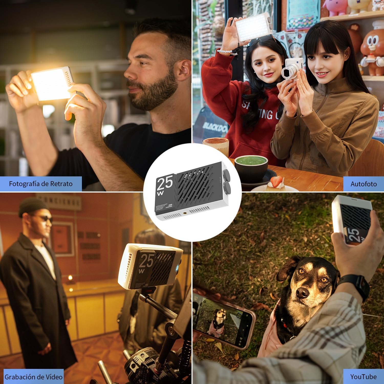 Luz de Video LED, ZHIYUN CINEPEER CM25 25W Luz de Cámara LED con batería de 2000mAh, Regulable 2700-6200K con Difusor de Silicona, TLCI 97+ CRI 96+ para Vlogging, TikTok, Fotografía Retrato
