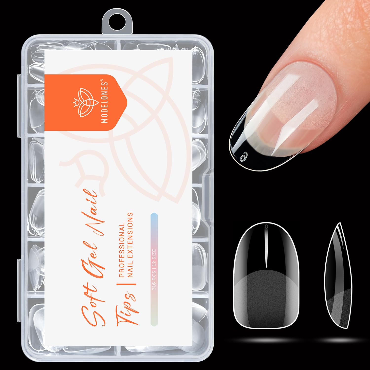 modelones Short Oval Nail Tips, Pre-shaped Soft Gel Tips Fake Nails False Acrylic Clear Full Cover Press on Extension Kit Gel Manicure DIY at Home