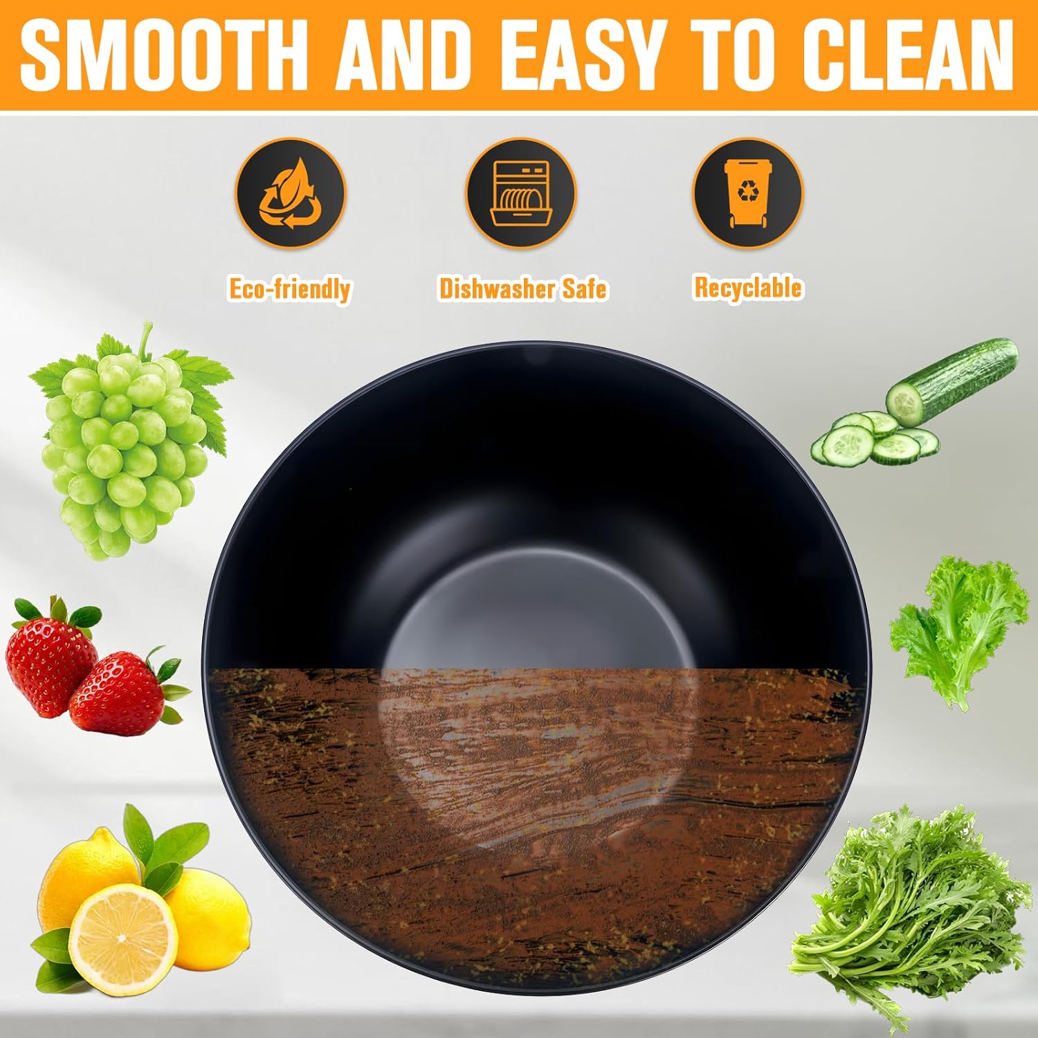 Bamboo Fiber Salad Bowl, Large Bamboo Salad Bowl with Lid Spoon and Fork, 9.8inches Mixing Bowl with Servers bamboo wooden salad bowl with lid for Salad Fruits Pasta Vegetables - Image 6