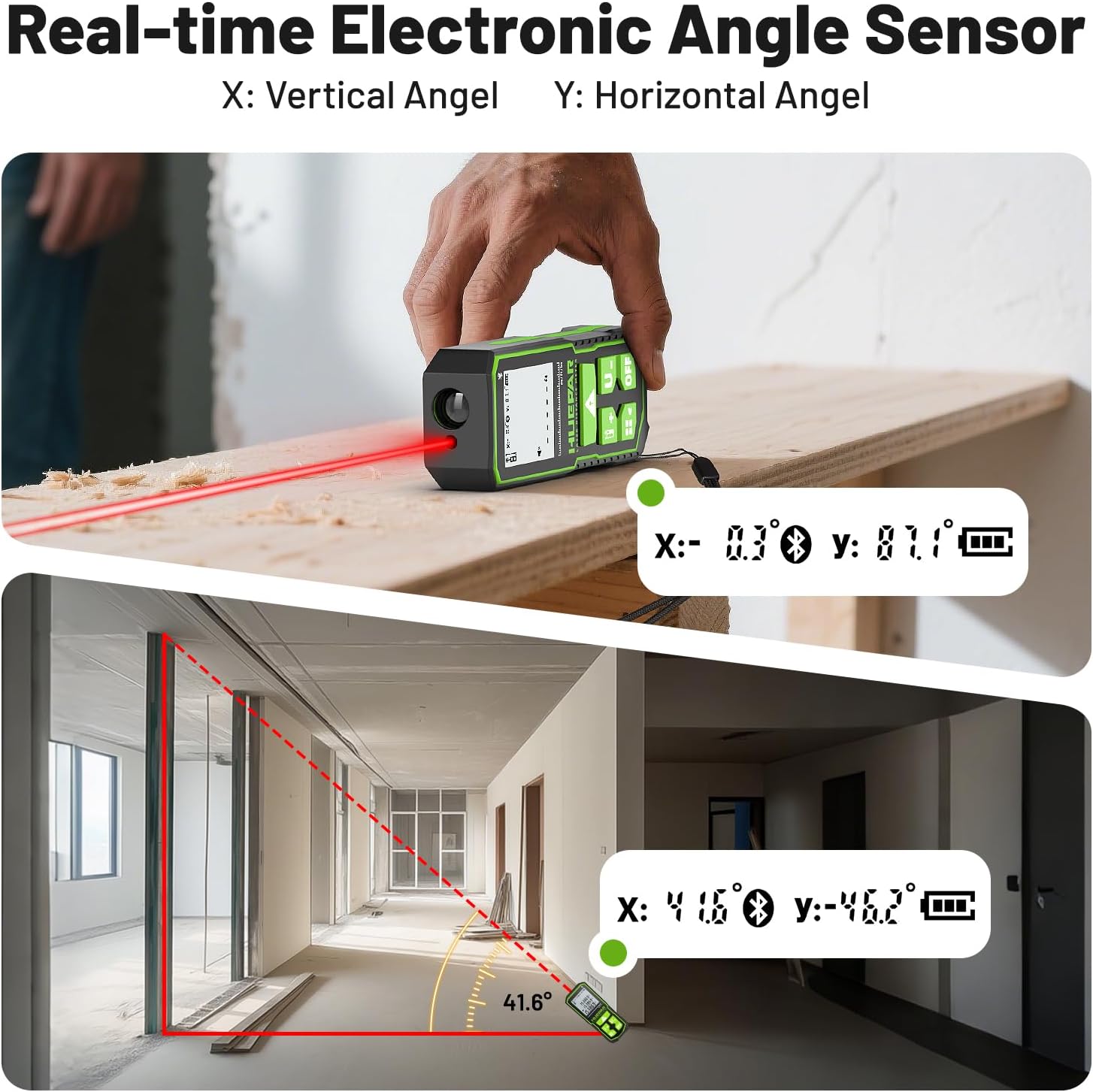 Real-time electronic angle sensor displaying X and Y angles