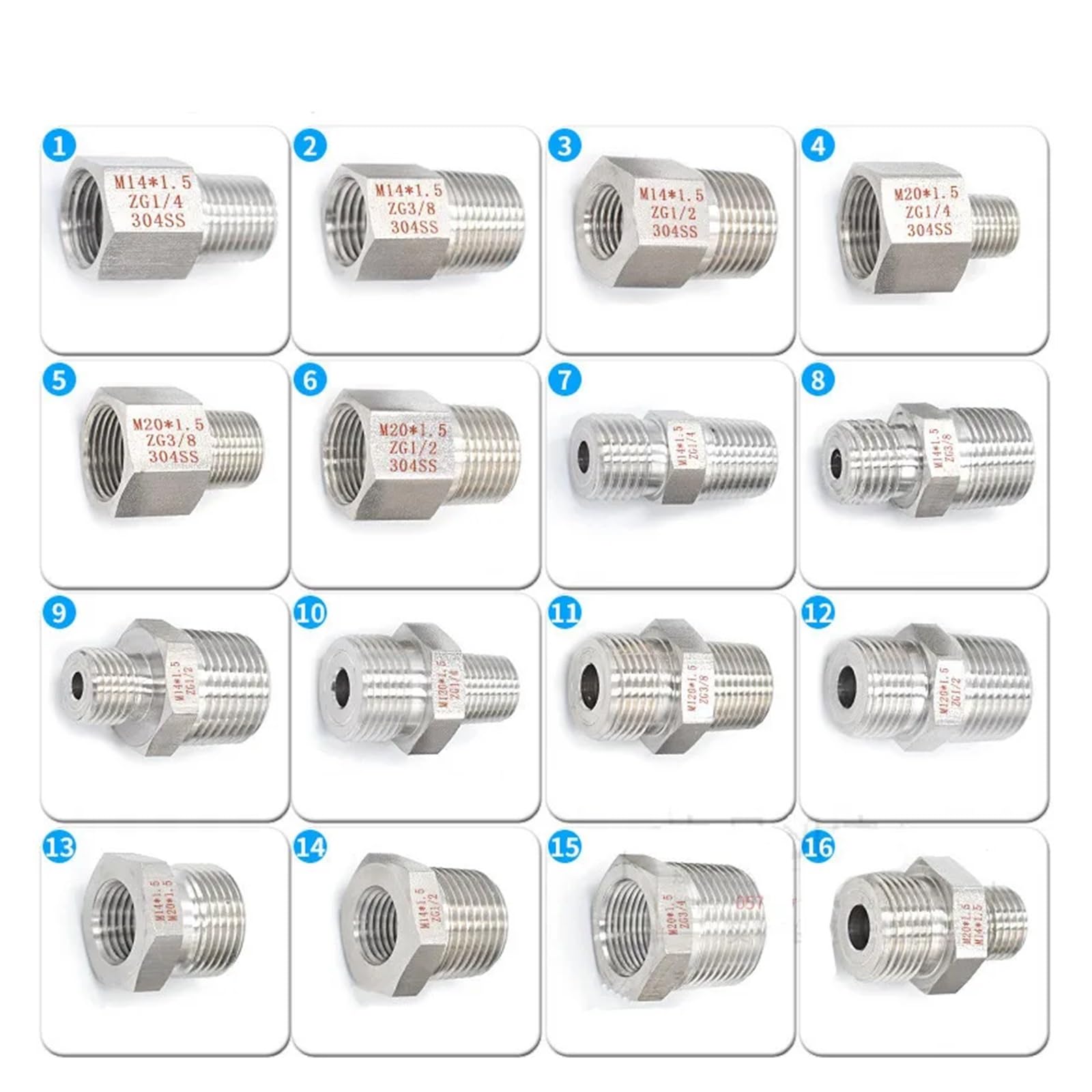 Raccords de tuyauterie d'adaptateur de manomètre haute tension épaissi | 1/4" 3/8" 1/2" X M14*1,5 NPT 304 Acier inoxydable(FM20x1.5-M14x1.5)