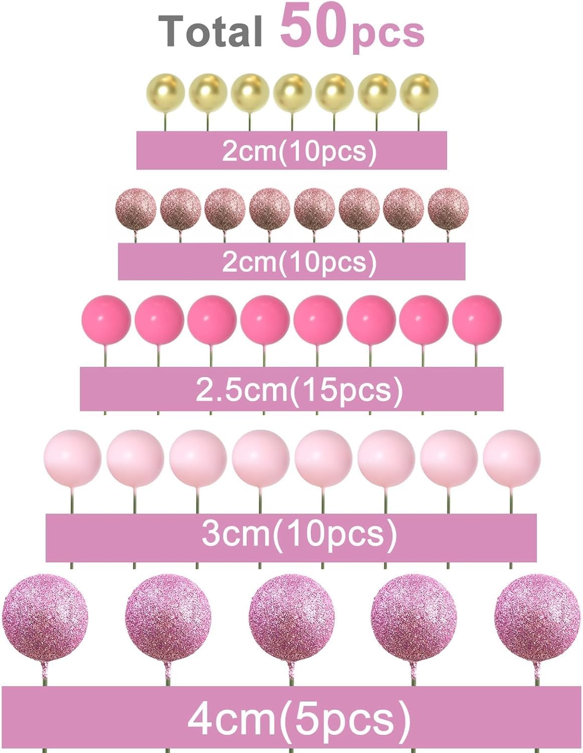 Bolas Cake Topper,50 Piezas Decoración Tarta de Bola,Mini Globos Cake Toppers,Decoracion de Pastel Bola para Bodas,Fiestas,Cumpleaños
