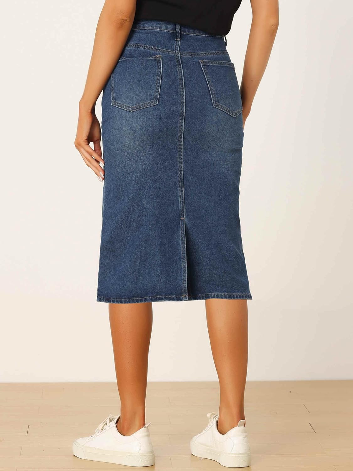 Allegra K Casual Denim Skirt for Women's High Waist Split Back Pockets Midi Jean Skirts - Image 2