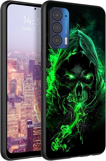 for Motorola Moto Edge 2021 /Motorola Edge 5G UW Soft TPU Case,Anti Scratch Non-Slip Full Body Protective Shockproof Cover Case,Green Light Skull