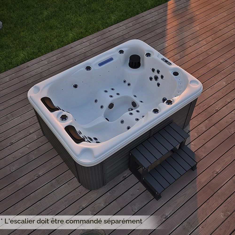 HOME DELUXE - Bain à remous d'extérieur - Beach Pure - Dimensions : 210 x 155 x 83 cm - Chauffage inclus, 51 jets de massage et 24 sources de lumière I jacuzzi, jacuzzi extérieur pour 3 personnes