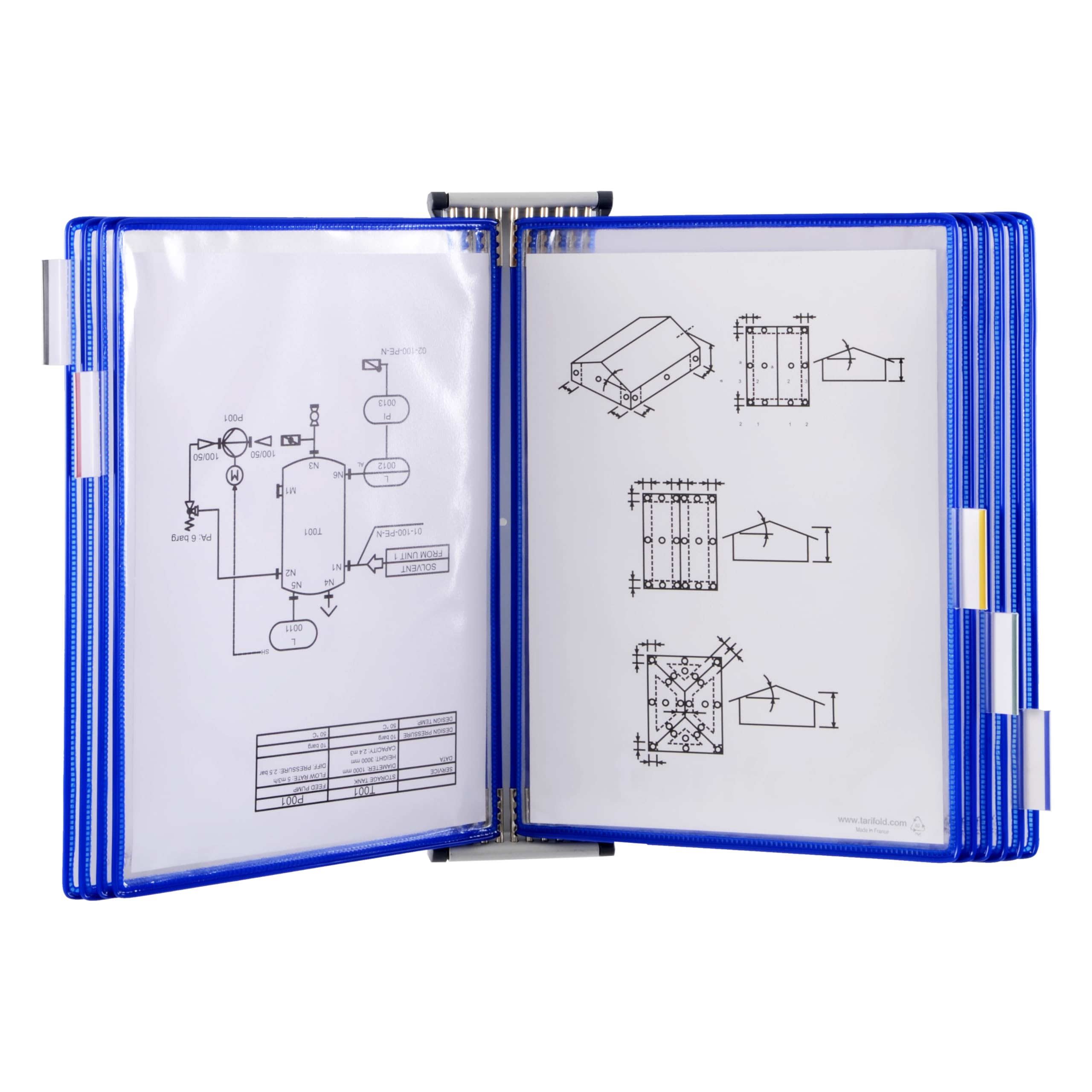 Tarifold Lot de 10 Poches à Pivots A4 Portrait - Système d'Affichage PVC Souple Anti-Reflets Cadre Acier Bleu