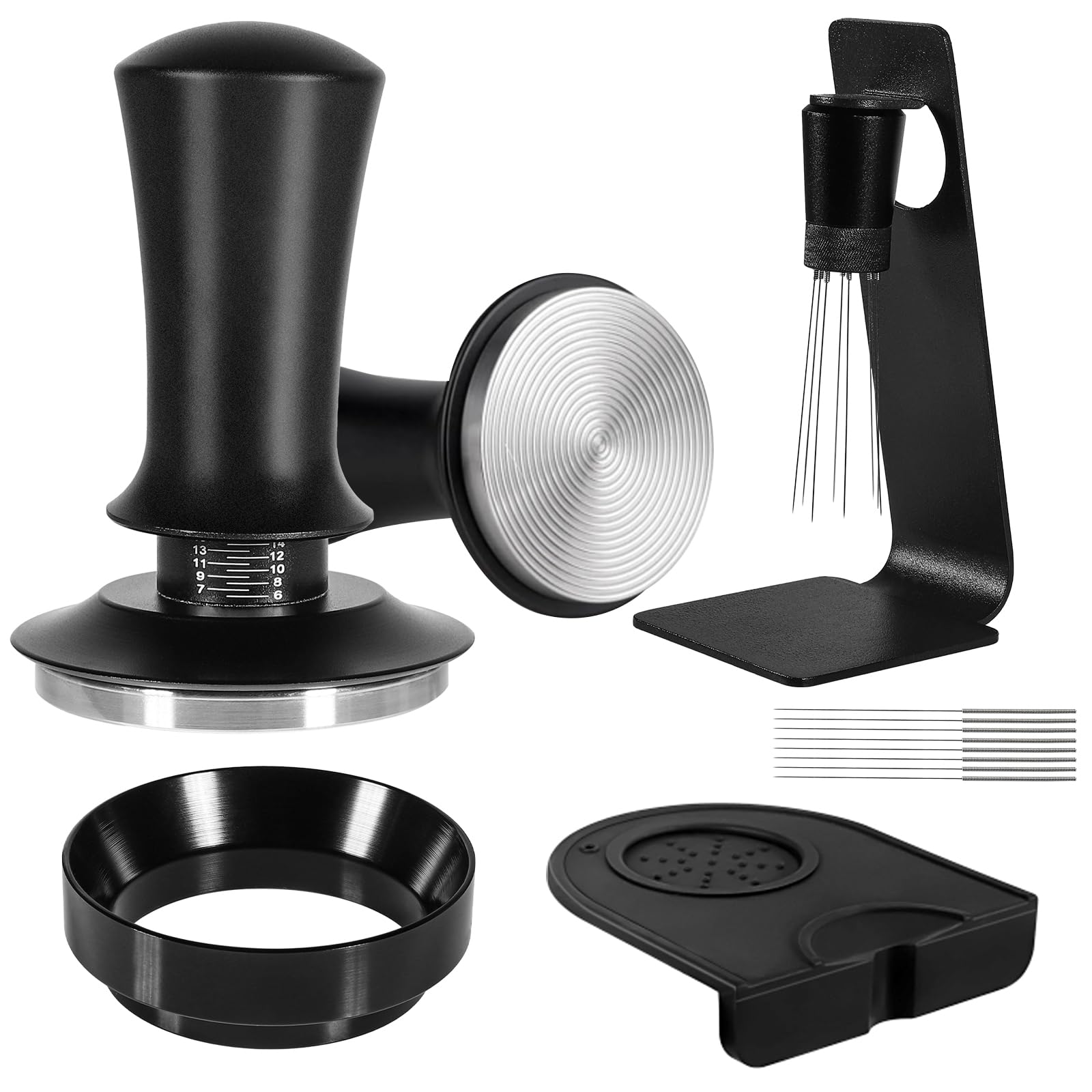 Espresso Accessories Kit 58mm, Coffee Tamper with Spring Loaded Calibration, 316 Stainless WDT Tool with Magnetic Stand and Dosing Funnel Set Fits Espresso Machine Press and 58mm Portafilters