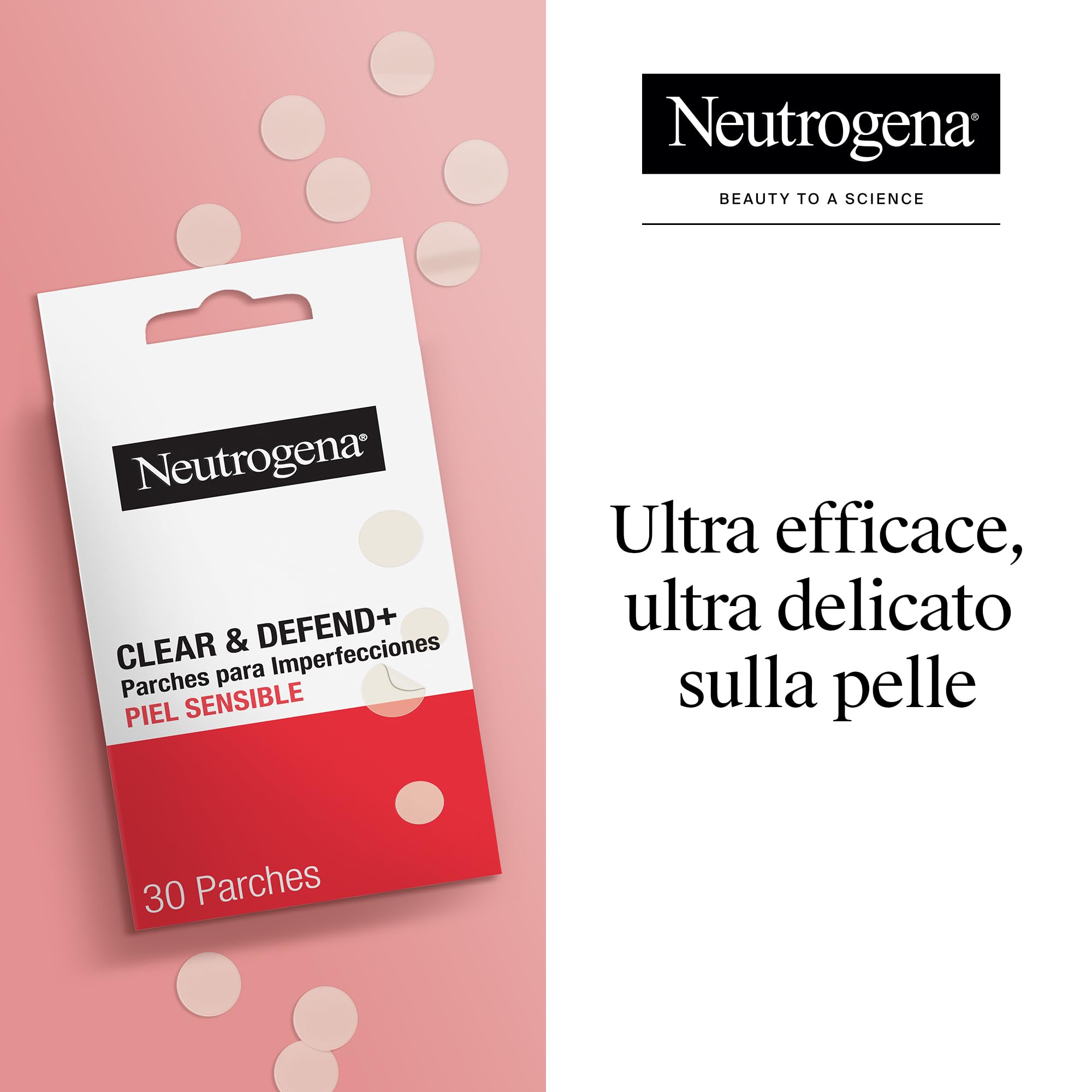 Neutrogena Clear & Defend+ Cerotti per Imperfezioni 30 pezzi, Patch brufoli idrocolloidali anti-imperfezioni, Cerotti brufoli per tutti i tipi di pelle, Pimple patches anti-acne delicati