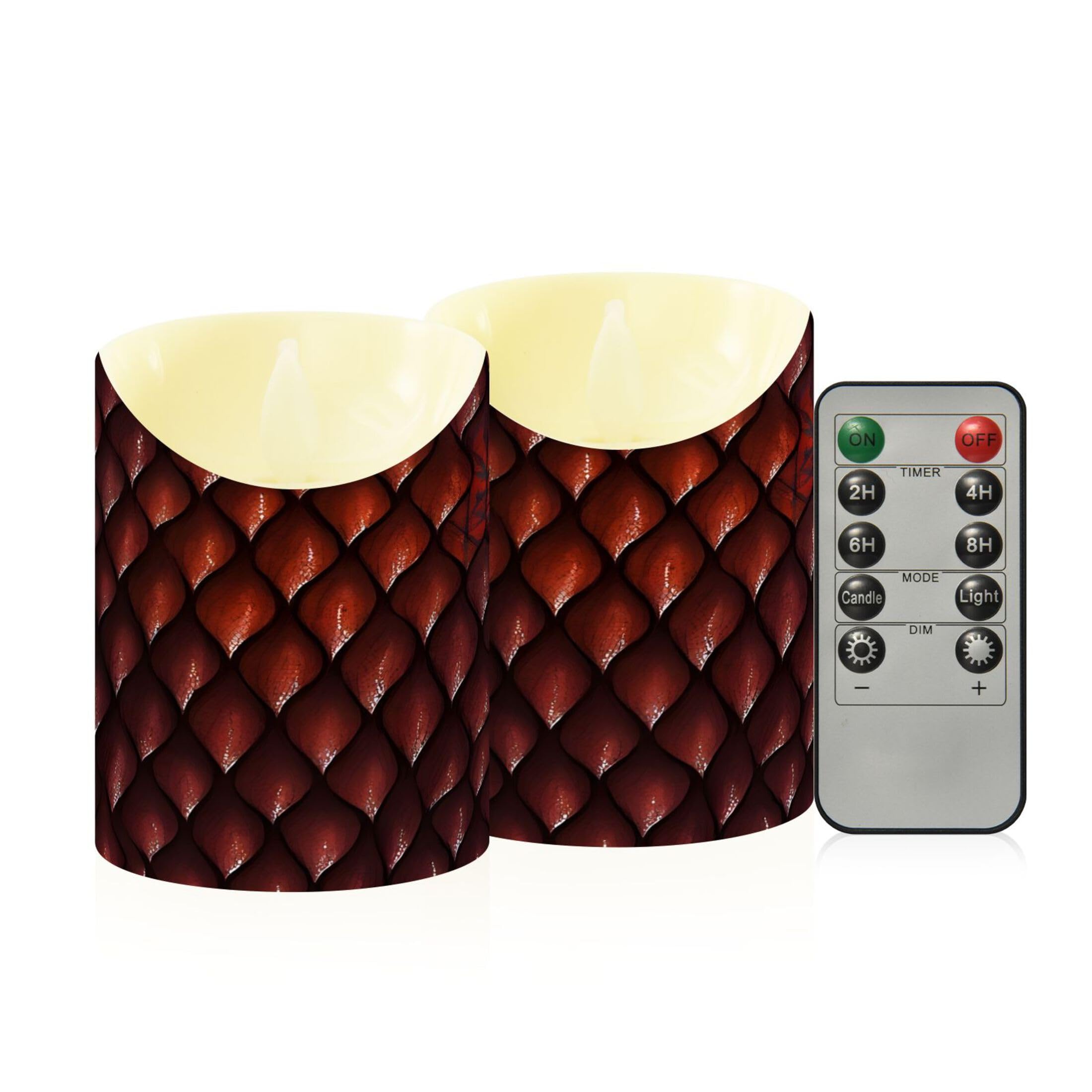 Kutsu Dragon Scales Flameless Candles Set of 2, Battery Operated LED Flickering Candles with Remote and Timer, Plastic Pillar Candles for Home Wedding Decor