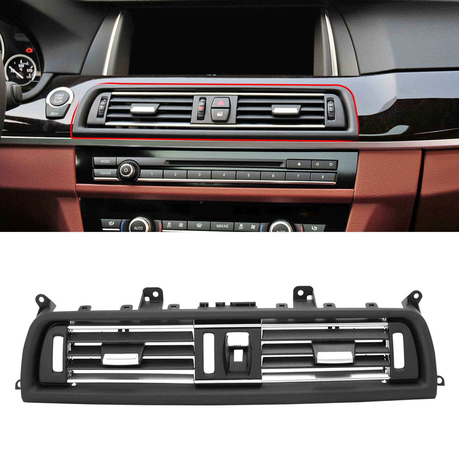 TTCR-II Compatible con Rejilla Ventilacion BMW Serie 5 F10 F11 2010-2016 | F10 Rejilla de Aire Delantera, F11 Rejillas de Aire Acondicionado 520 523 525 528 530 535 550 Ventilación 64229209136-Cromado