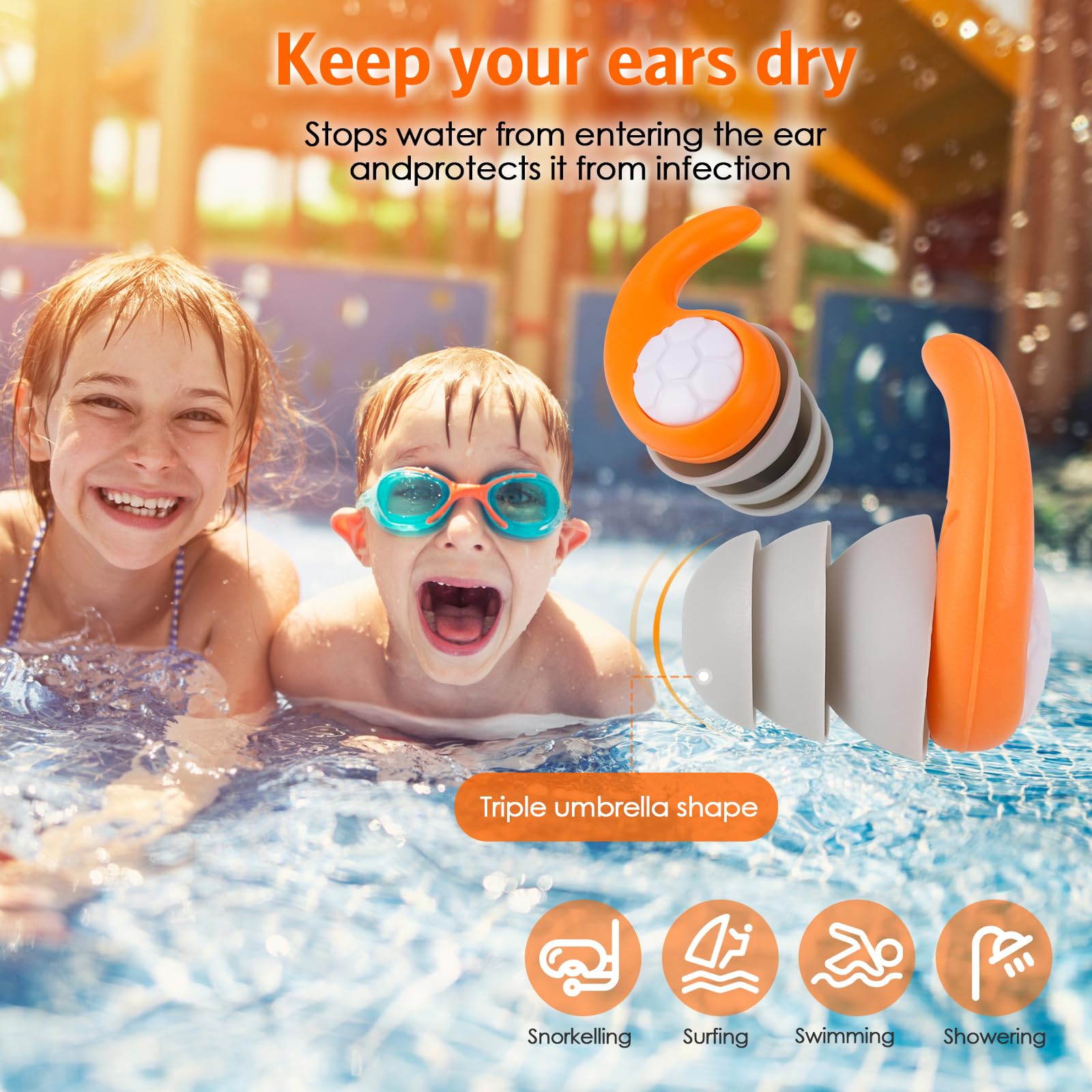 Bouchons d'Oreille de Natation - 2 paires, Crescendo Swim & Surf 5