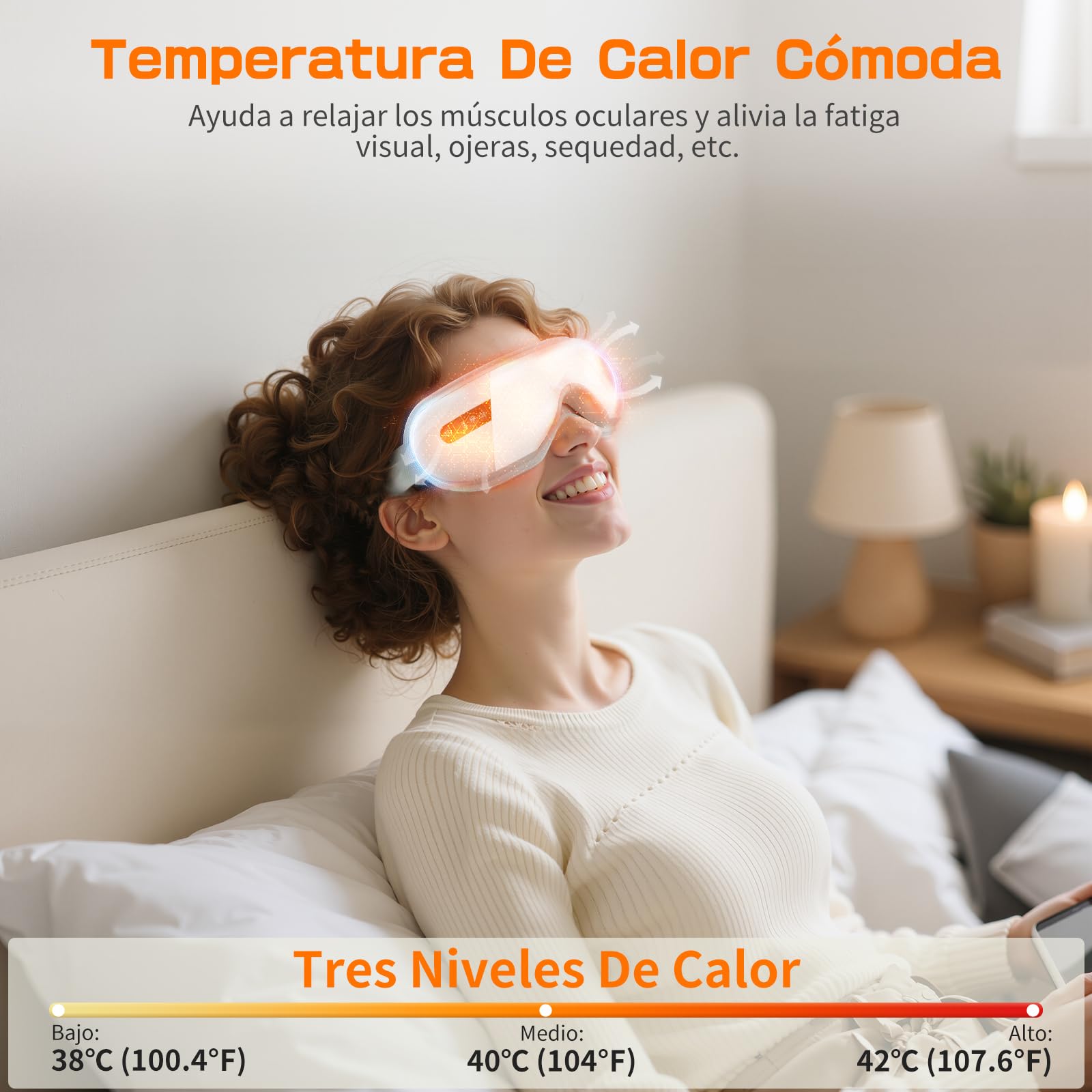 Masajeador de Ojos con Calor, Compresión y Música, Eléctrico para Relajar Ojos y Aliviar Fatiga Visual, Blanco