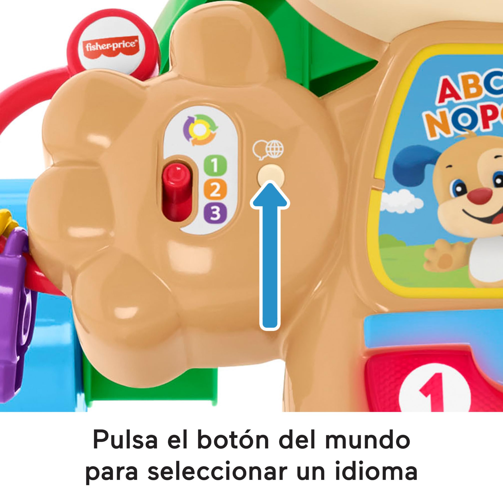 Fisher-Price Ríe y aprende Andador perrito primeros pasos, correpasillos con luces y sonidos, juguete de aprendizaje para bebé +6 meses, versión español + portugués + italiano + inglés (HWD62)