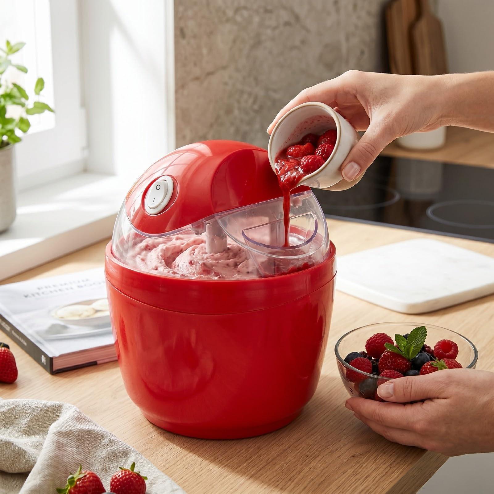 Topiky Máquina Eléctrica para Hacer Helado para Niños, Tazón Mini (rojo)