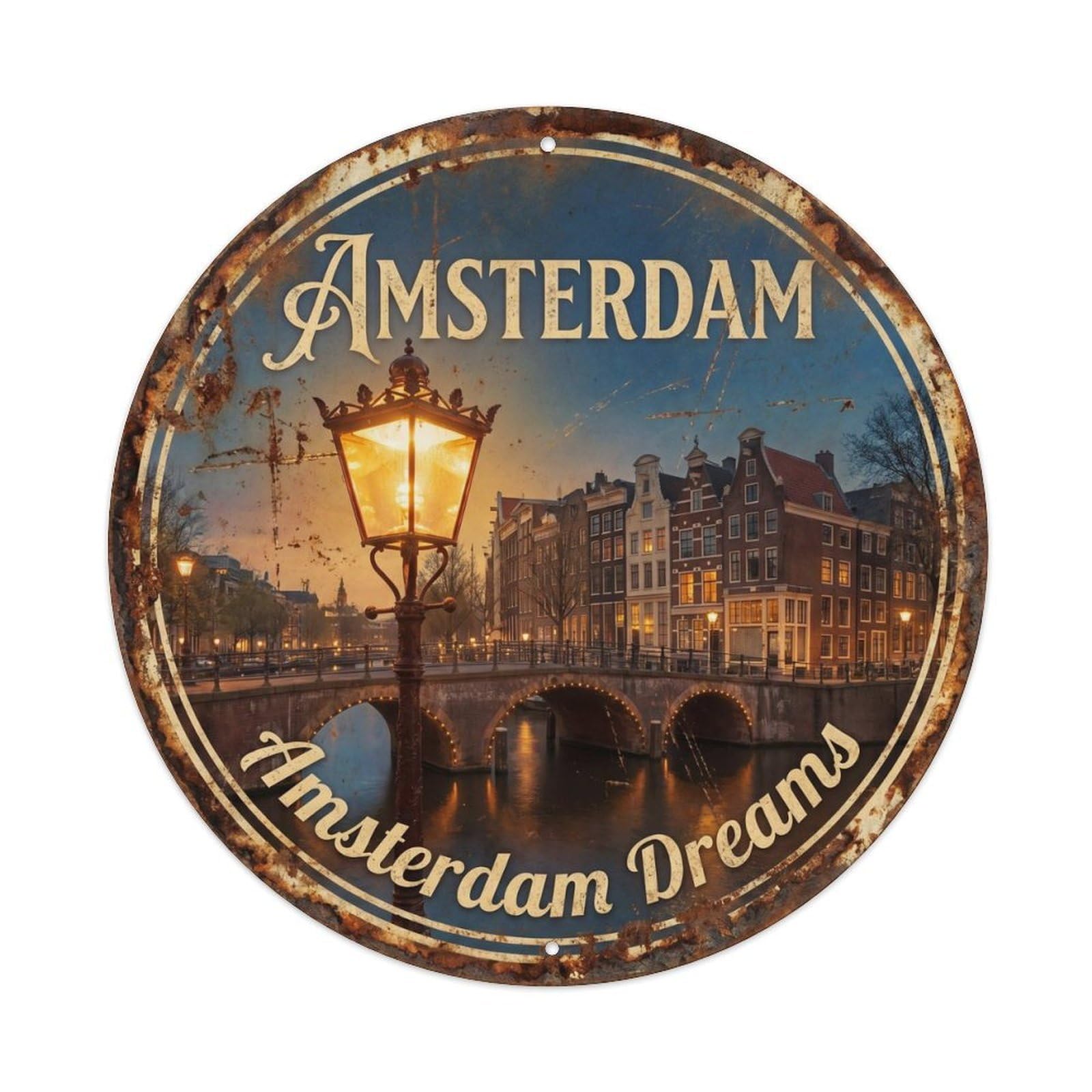 Vintage Travel Amsterdam Street Lamp Metal Tin Sign Plaque
