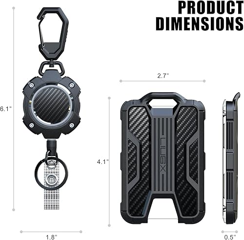 Miniatura 7 de LIUGX Portatarjetas retráctiles, llavero de mosquetón resistente, soporte para tarjetas de identificación duradero (capacidad para 4 tarjetas),
