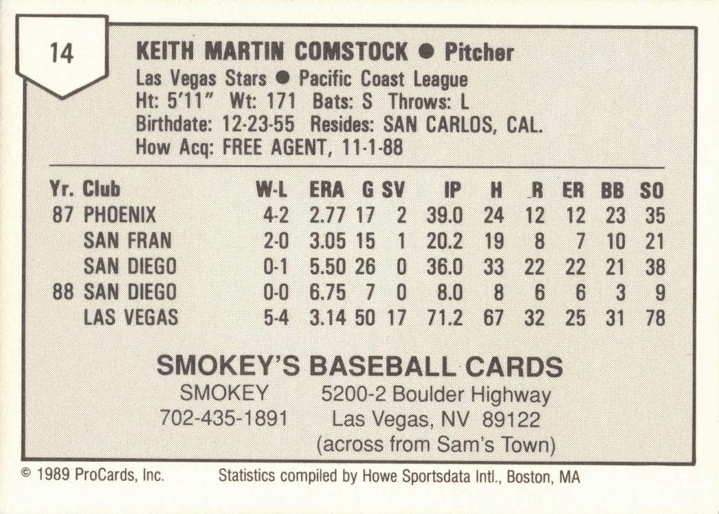 1989 ProCards Las Vegas Stars #14 Keith Comstock Minor League Baseball Card