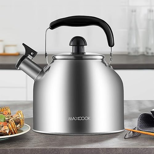 Miniatura 8 de Hervidor de té silbante de acero inoxidable de 4.2 cuartos de galón/4L, satén cepillado, adecuado para hervir agua y té en estufa de inducción