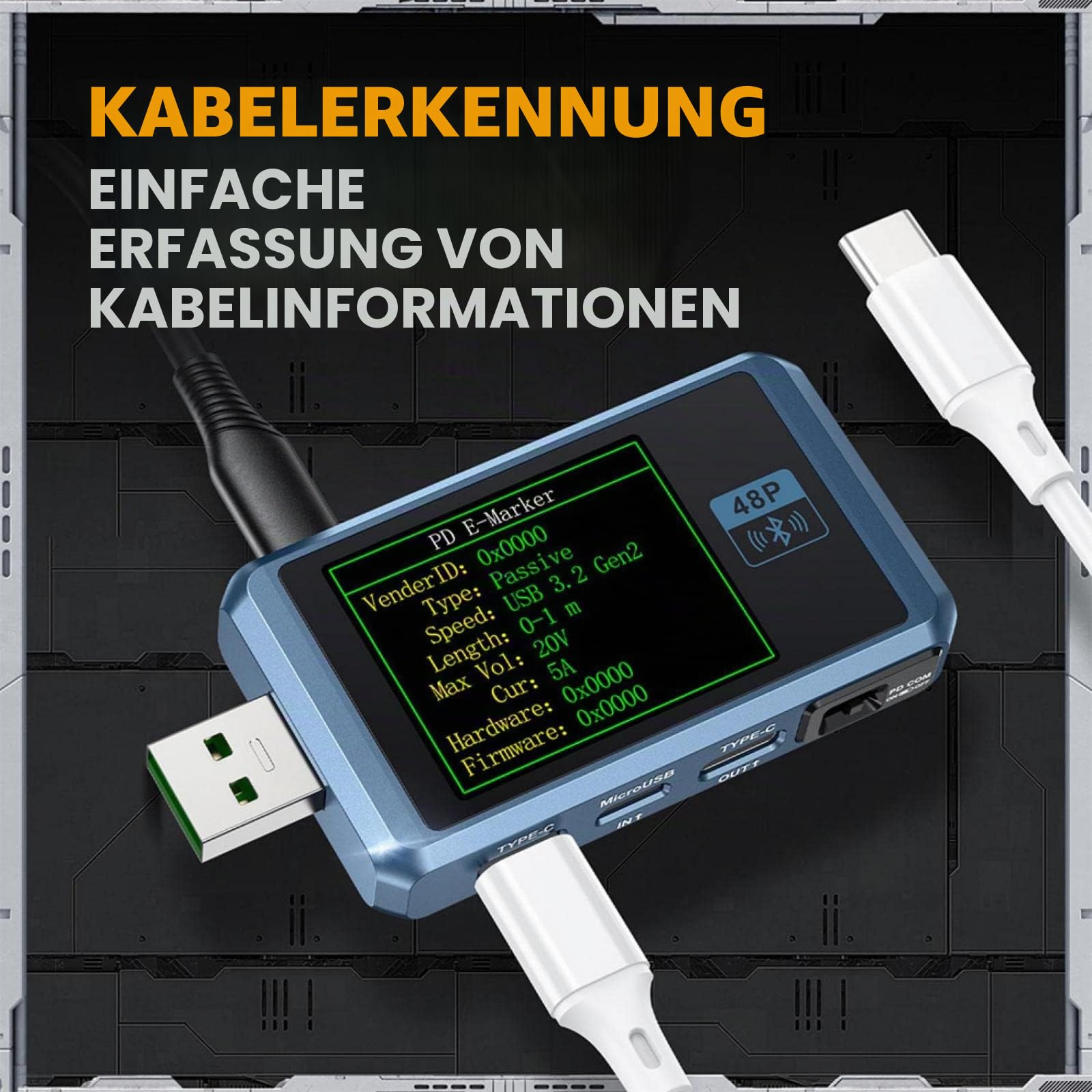 USB Tester Messgerät, USB Spannungsprüfer, USB-A/Micro-USB/Type-C Strommessgerät, PD Amperemeter Messgerät Digital Power Meter Farbe Display Spannung Strom Multi-function, Silber ohne Bluetooth