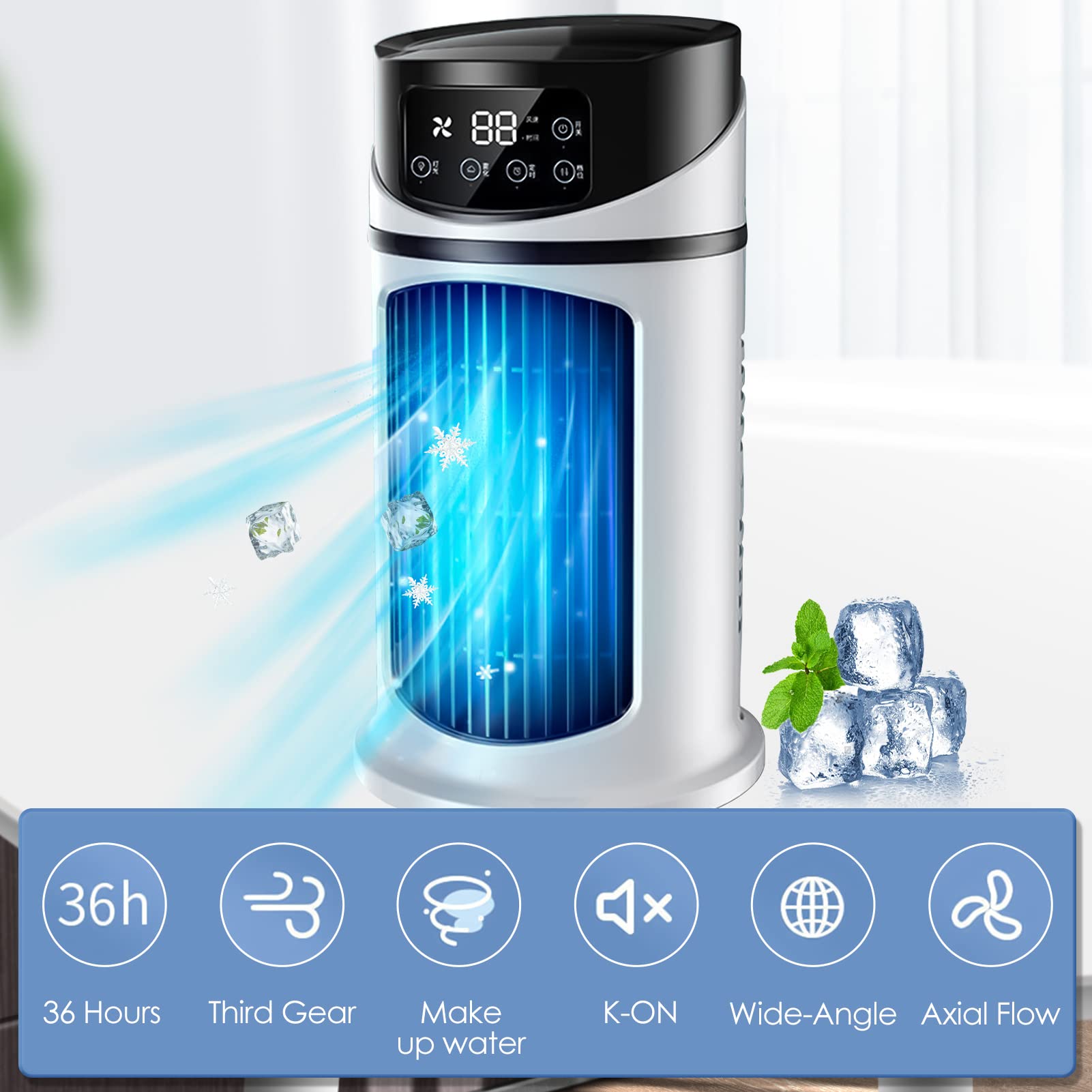 Climatiseur Portable 3 En 1 - Refroidisseur D'Air, Humidificateur Et Purificateur USB - 6 Vitesses - Pour Bureau, Chambre, Voyage